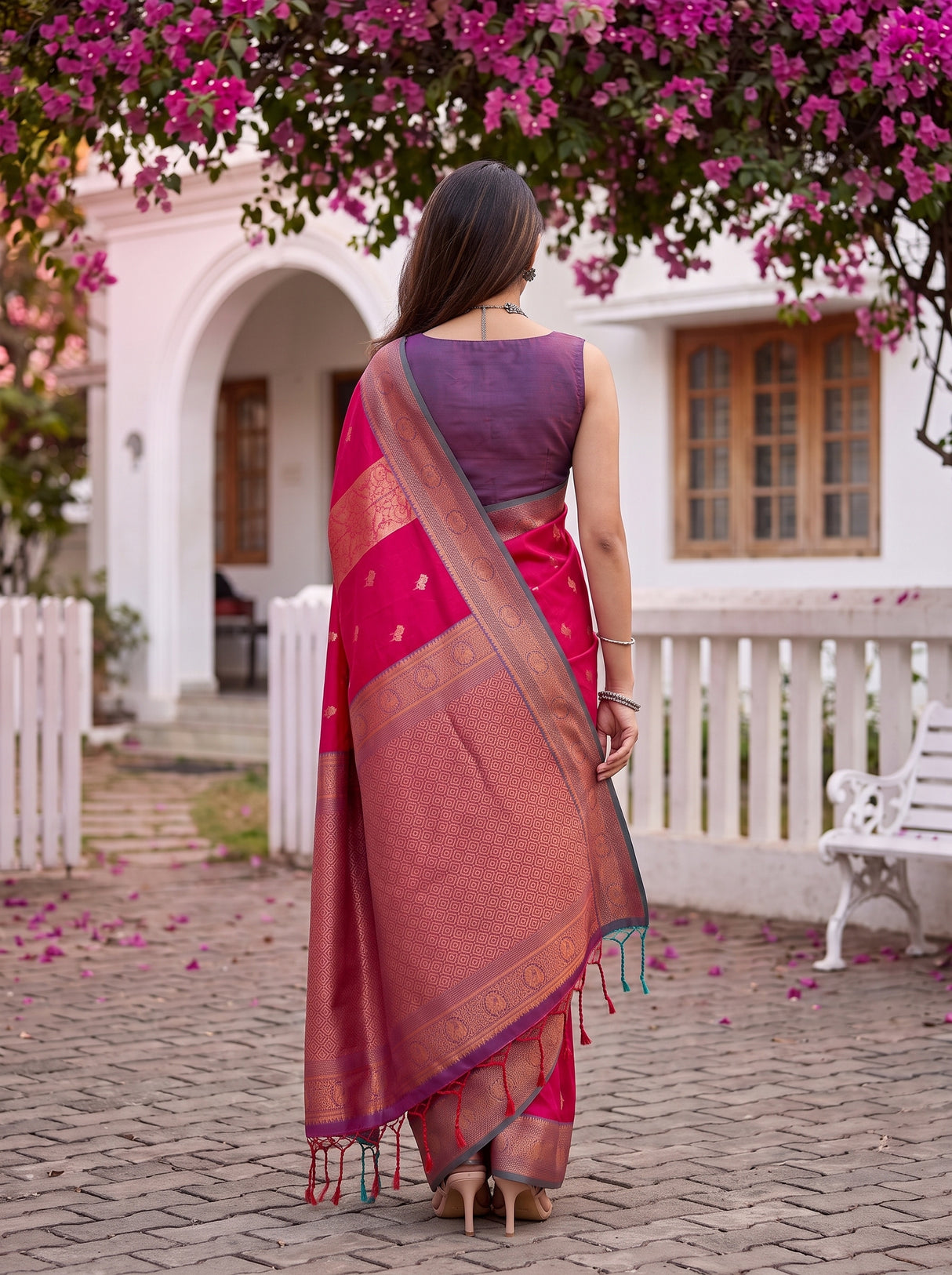 MIMOSA Rani Kanjivaram Art silk Saree — close up of model's face