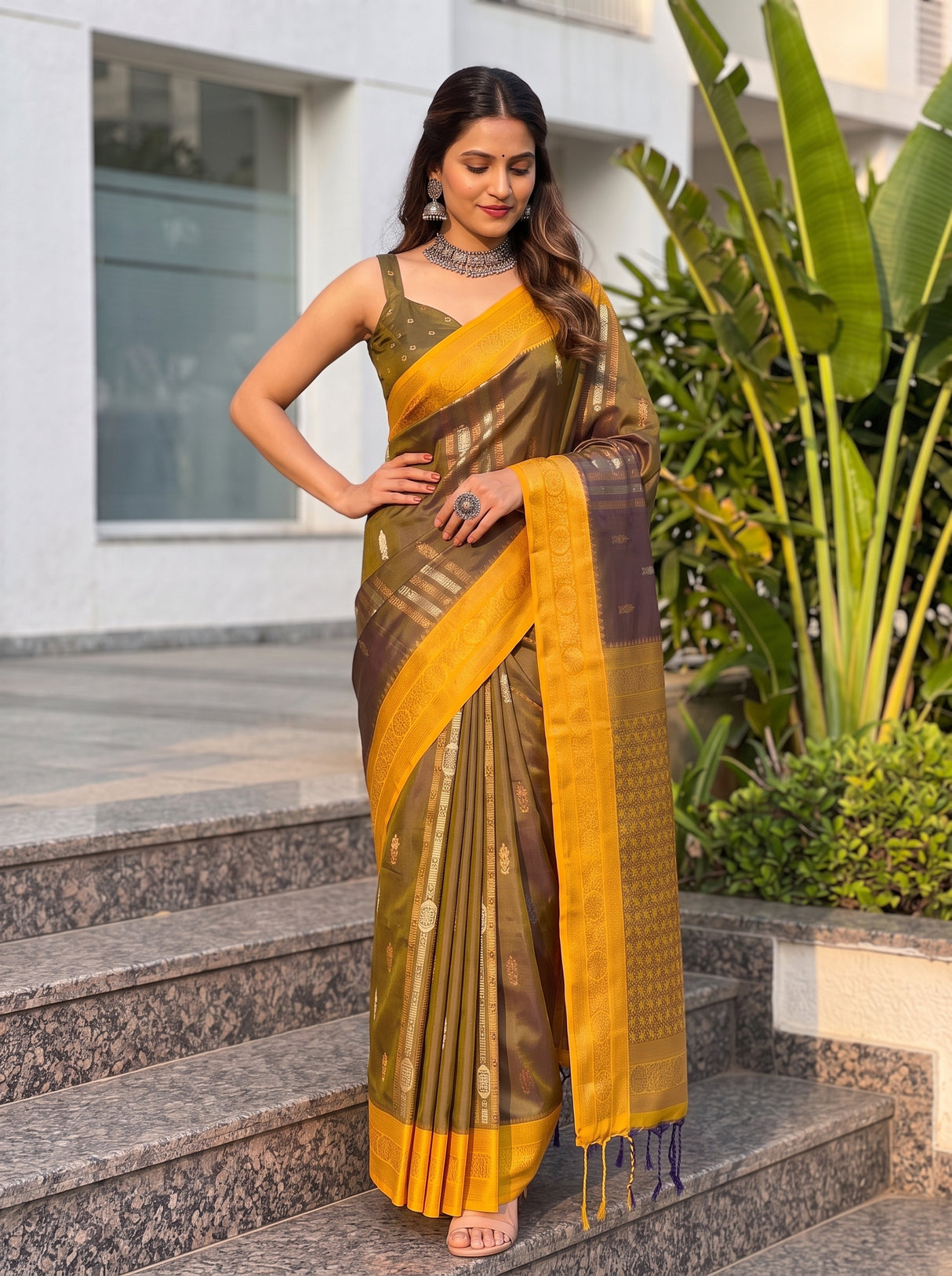 MIMOSA Chiku Saree Saree — pose 4 styling detail