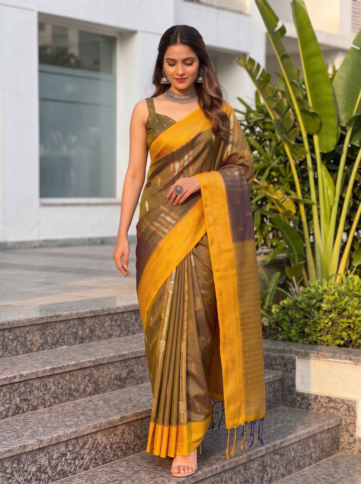 MIMOSA Chiku Saree Saree — pose 6 styling detail