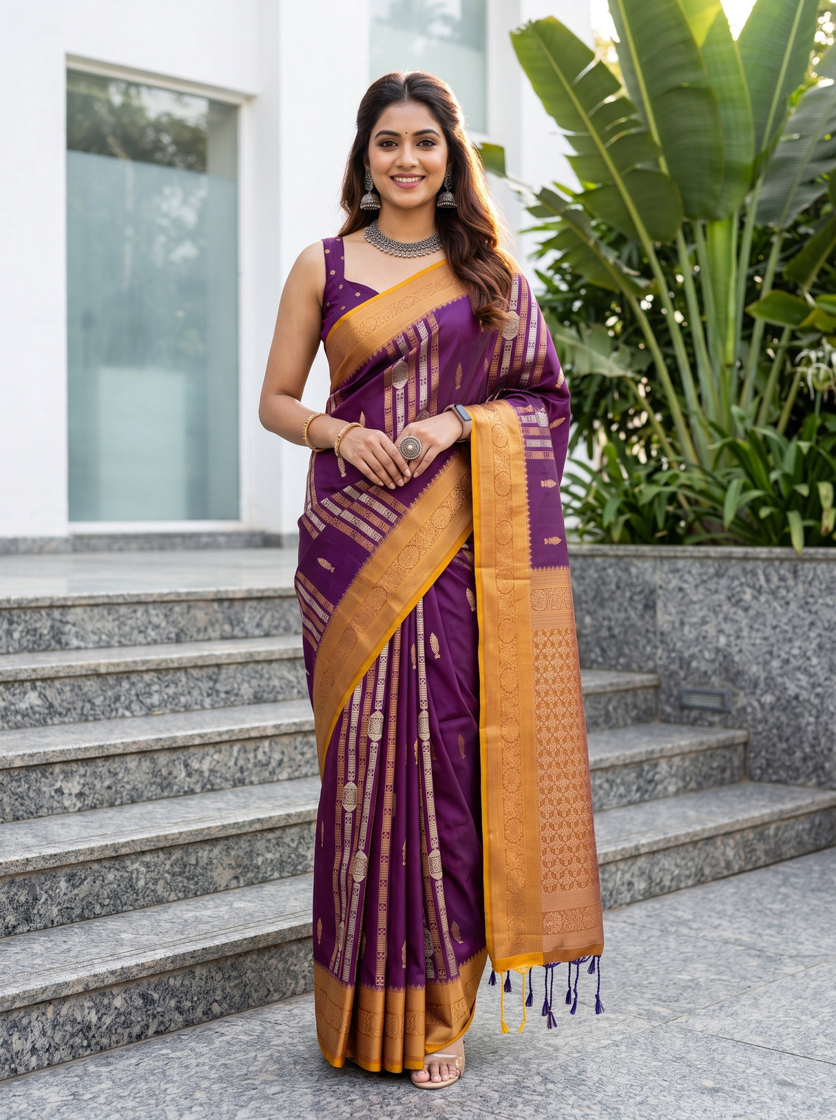 MIMOSA Magenta Saree Saree — front view on mannequin
