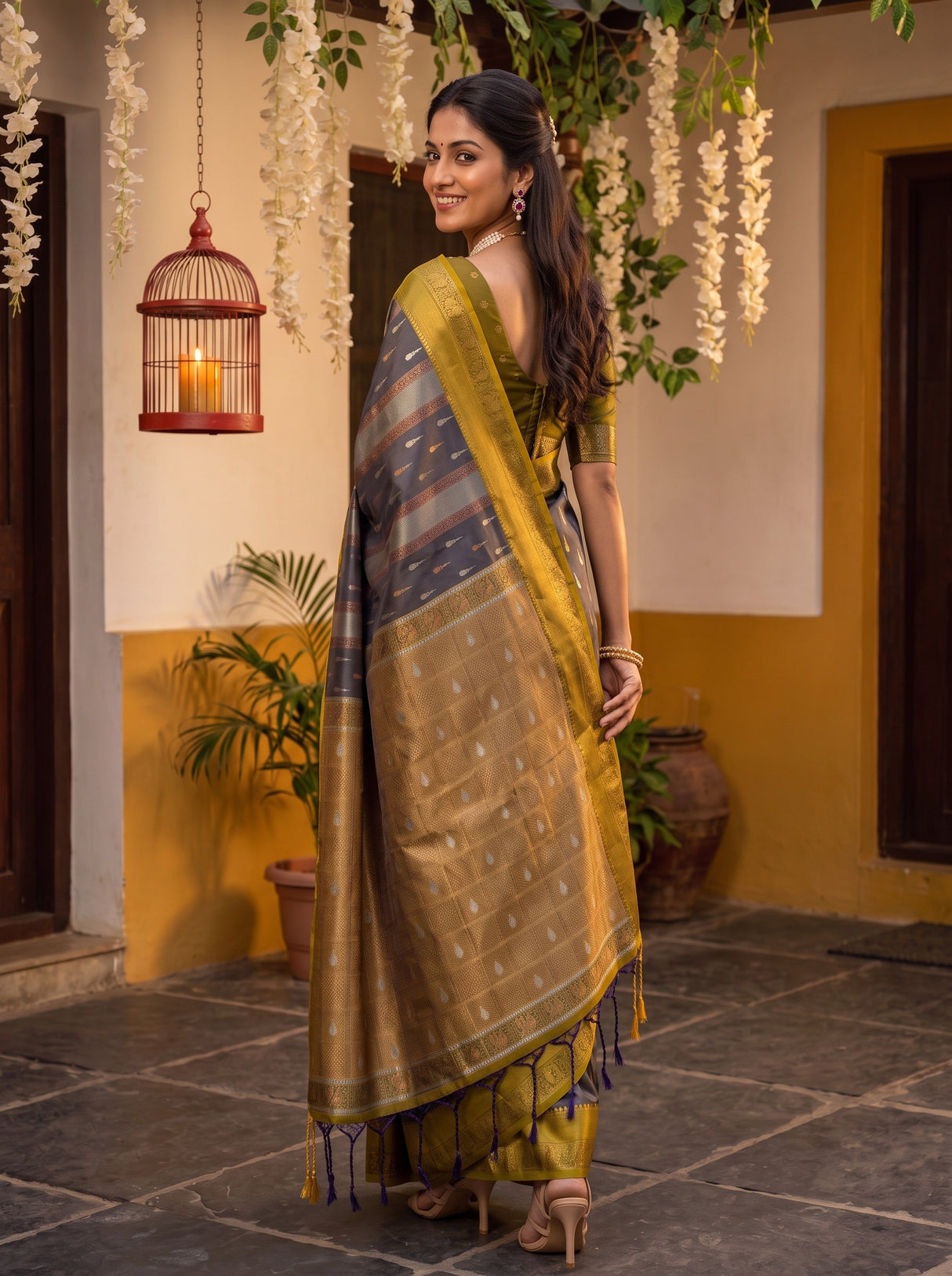 MIMOSA Navy Kanjivaram Art silk Saree — pose 7 styling detail