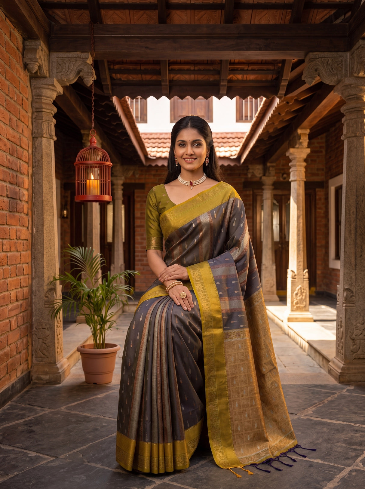MIMOSA Navy Kanjivaram Art silk Saree — pose 8 styling detail