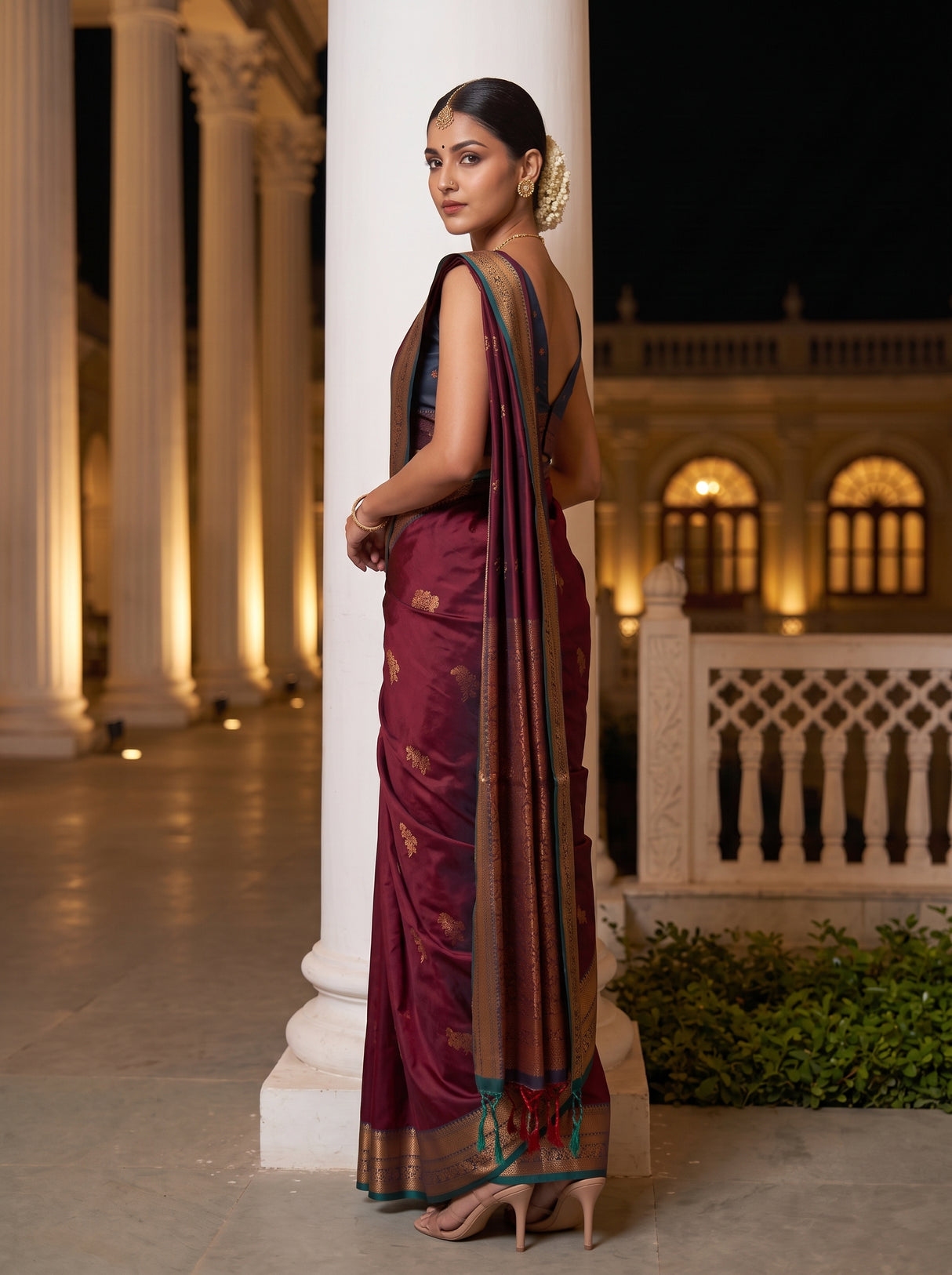MIMOSA Maroon Saree Saree — pose 7 styling detail