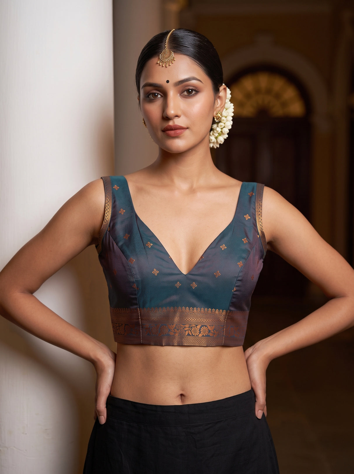 MIMOSA Maroon Saree Saree — blouse close-up