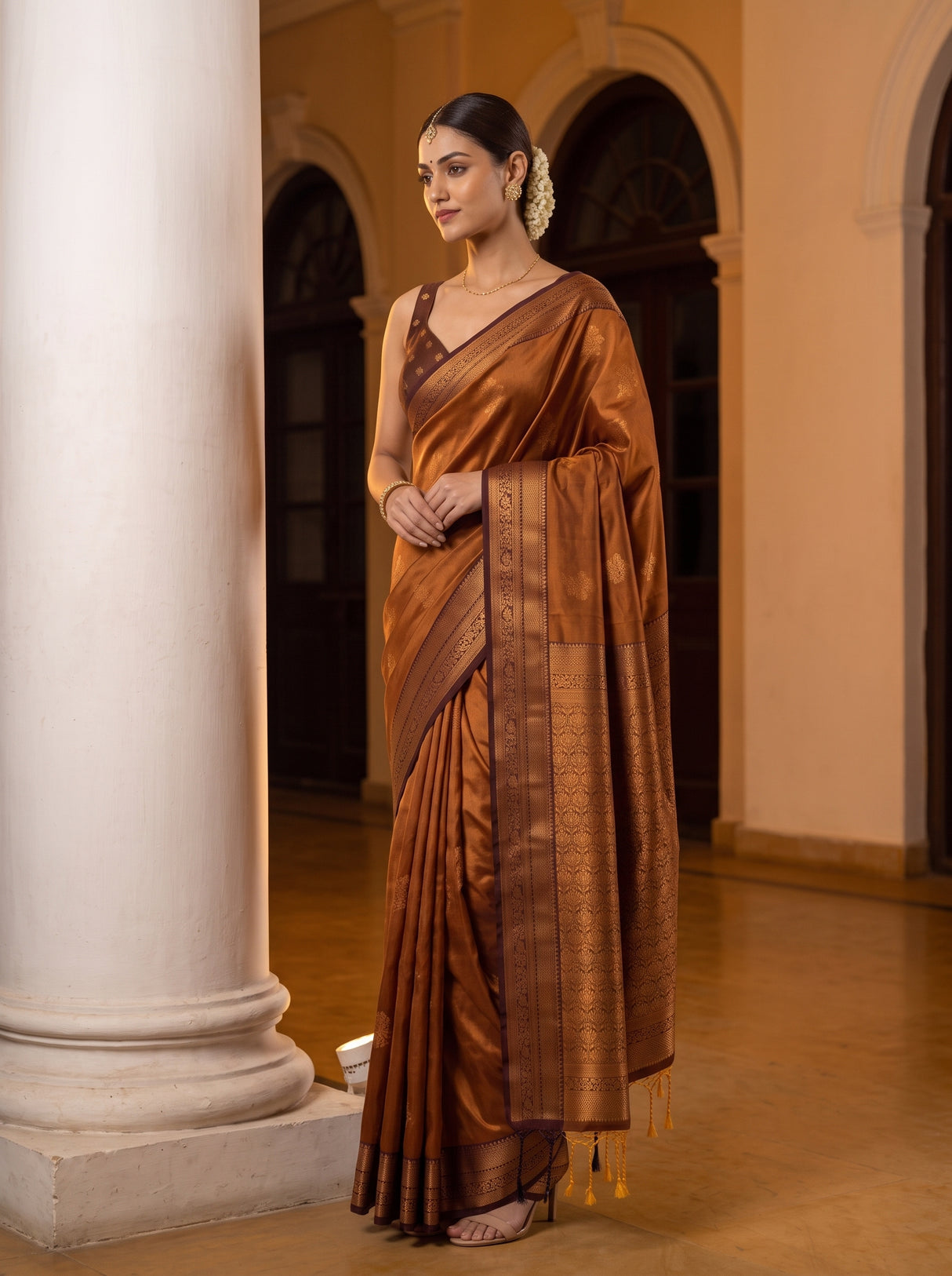 MIMOSA Mustard Saree Saree — front view on mannequin