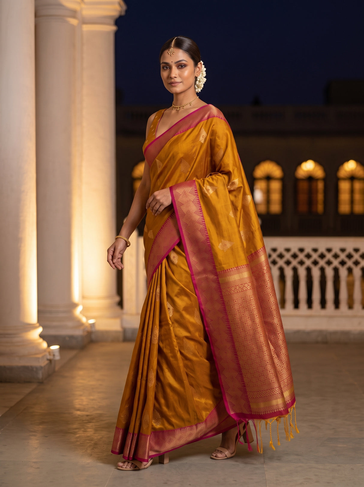 MIMOSA Mustard Saree Saree — pose 6 styling detail
