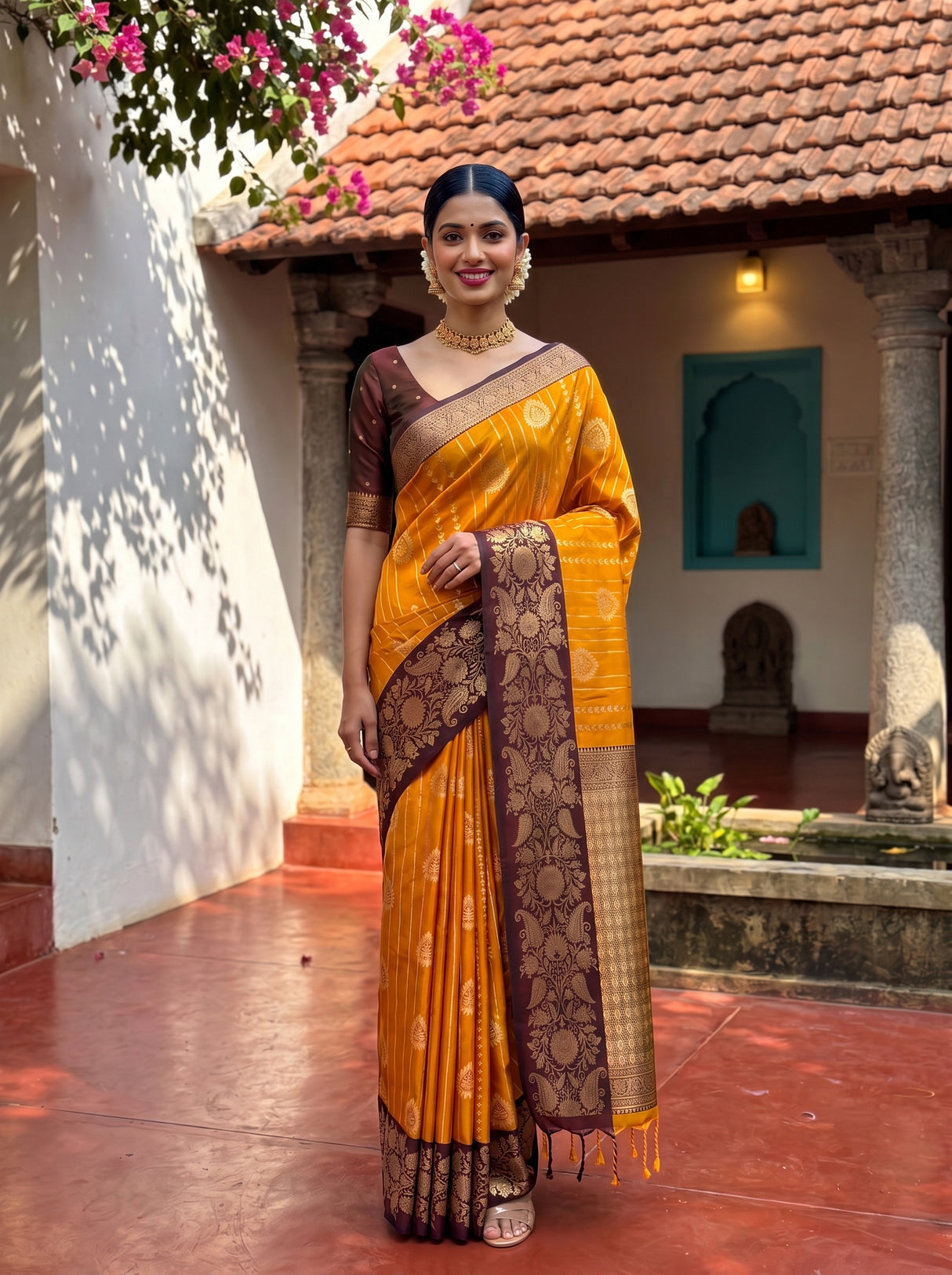 MIMOSA Mustard Saree Saree — pose 10 styling detail