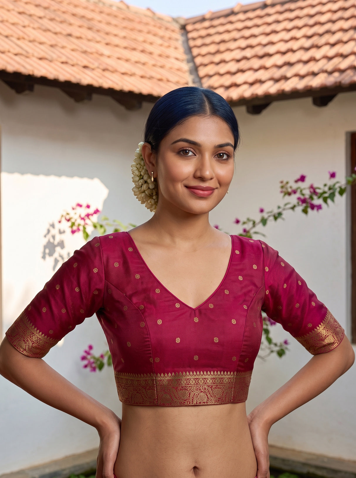 MIMOSA Olive Saree Saree — blouse close-up