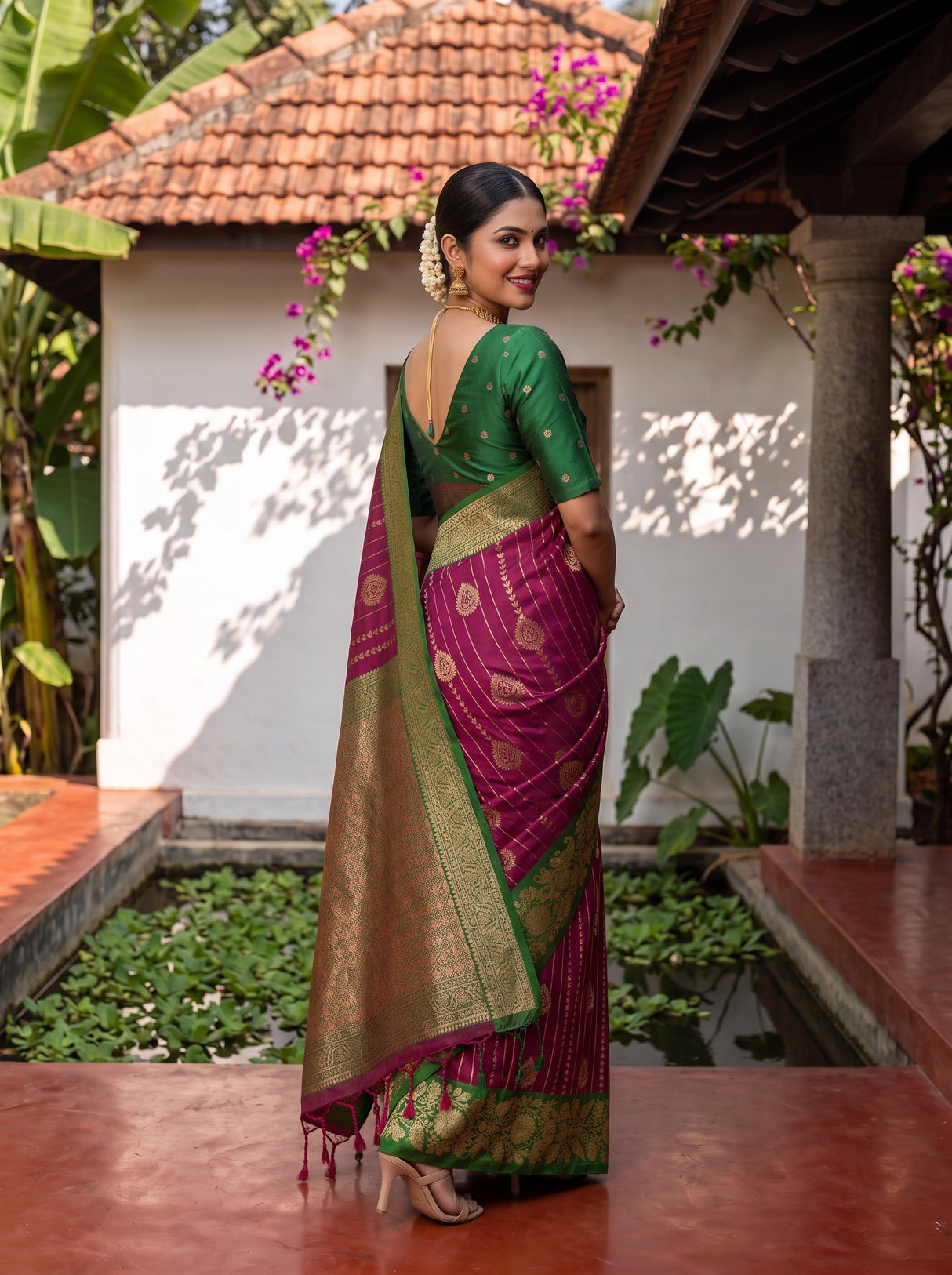 MIMOSA Wine Saree Saree — pose 5 styling detail