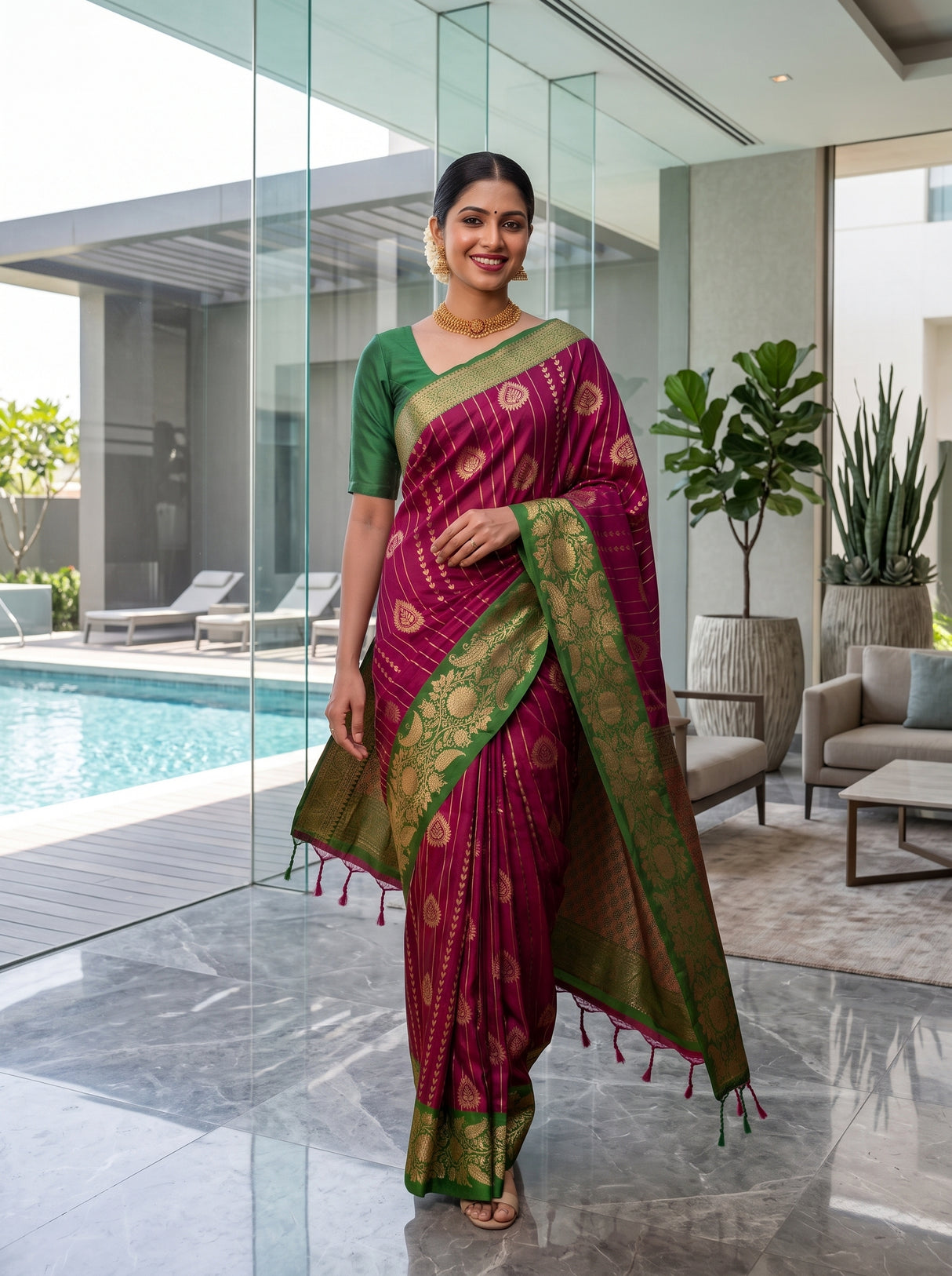 MIMOSA Wine Saree Saree — pose 6 styling detail
