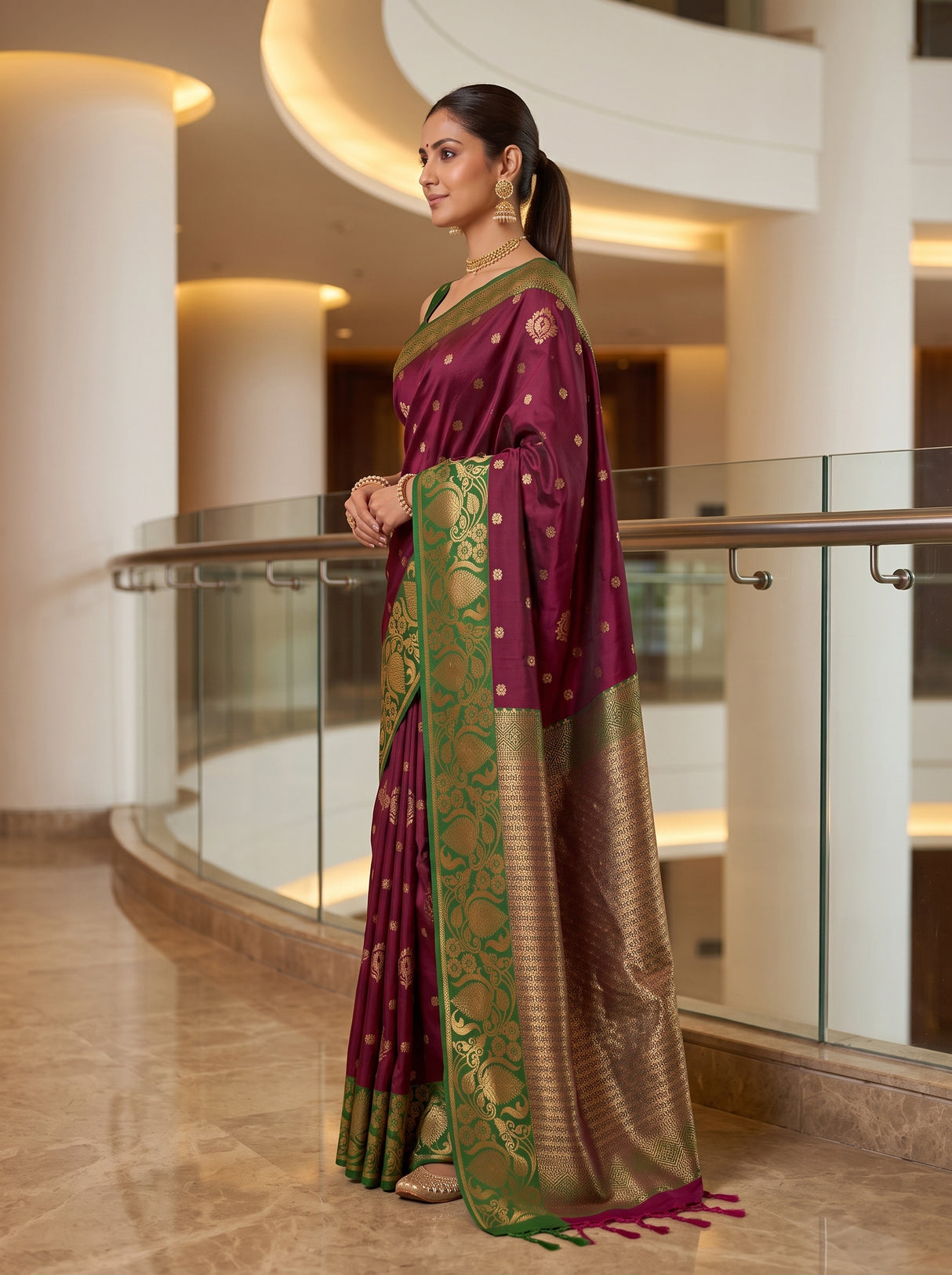 MIMOSA Wine Saree Saree — pose 3 styling detail
