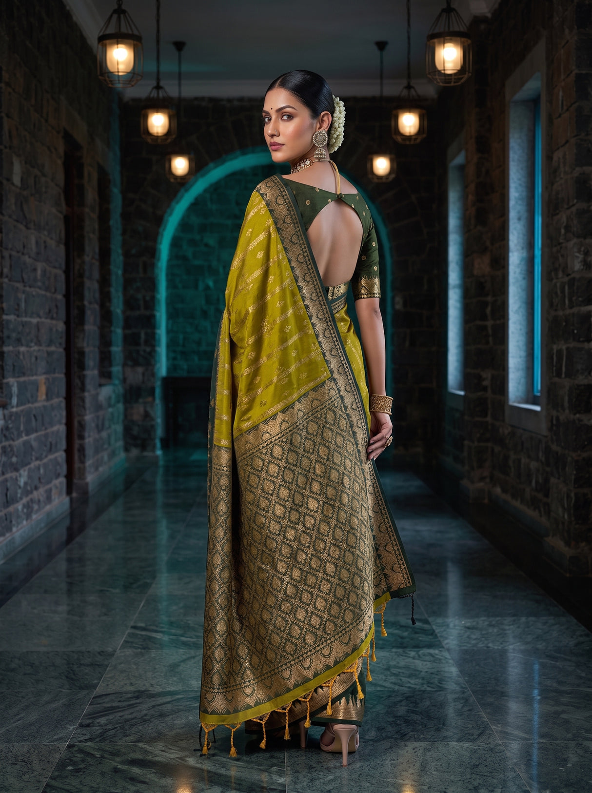 MIMOSA Pista Kanjivaram Art Silk Saree — pose 7 styling detail