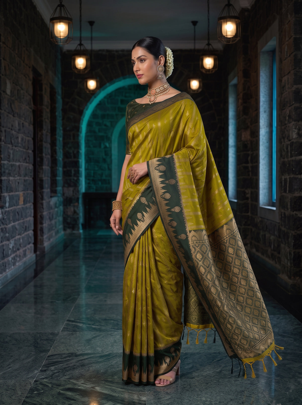 MIMOSA Pista Kanjivaram Art Silk Saree — pose 9 styling detail