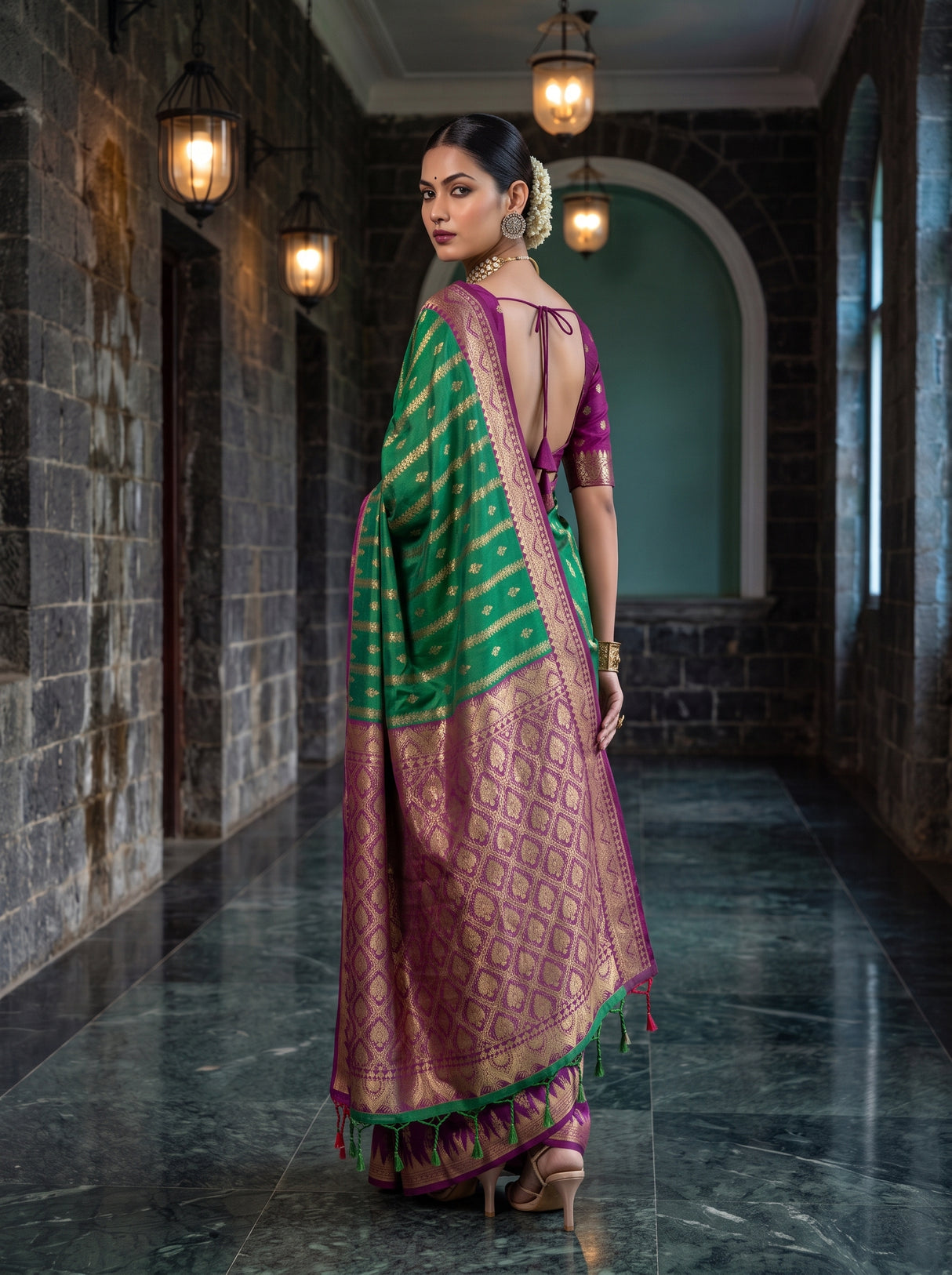 MIMOSA Rama Kanjivaram Art Silk Saree — pose 7 styling detail