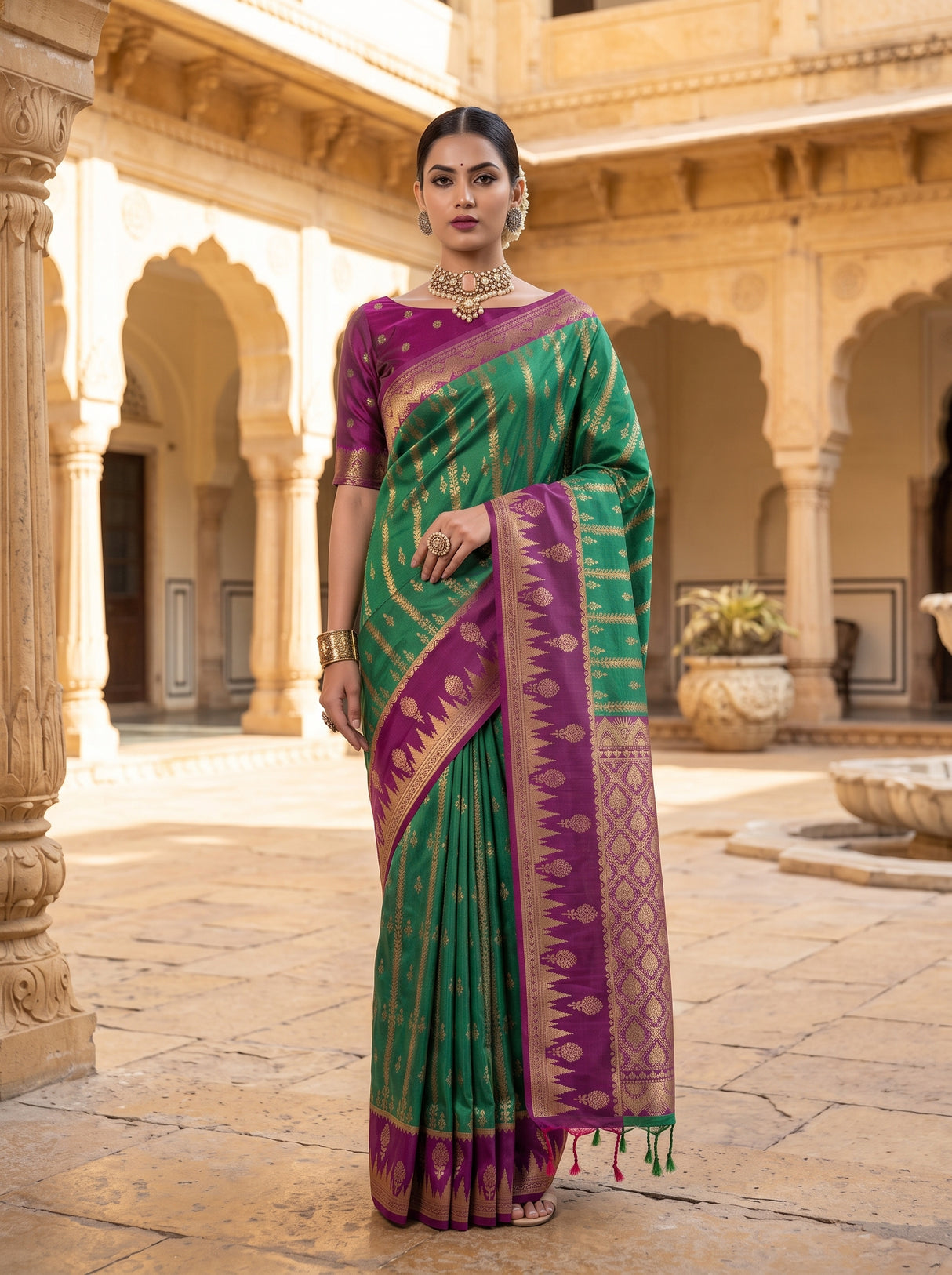 MIMOSA Rama Kanjivaram Art Silk Saree — pose 9 styling detail