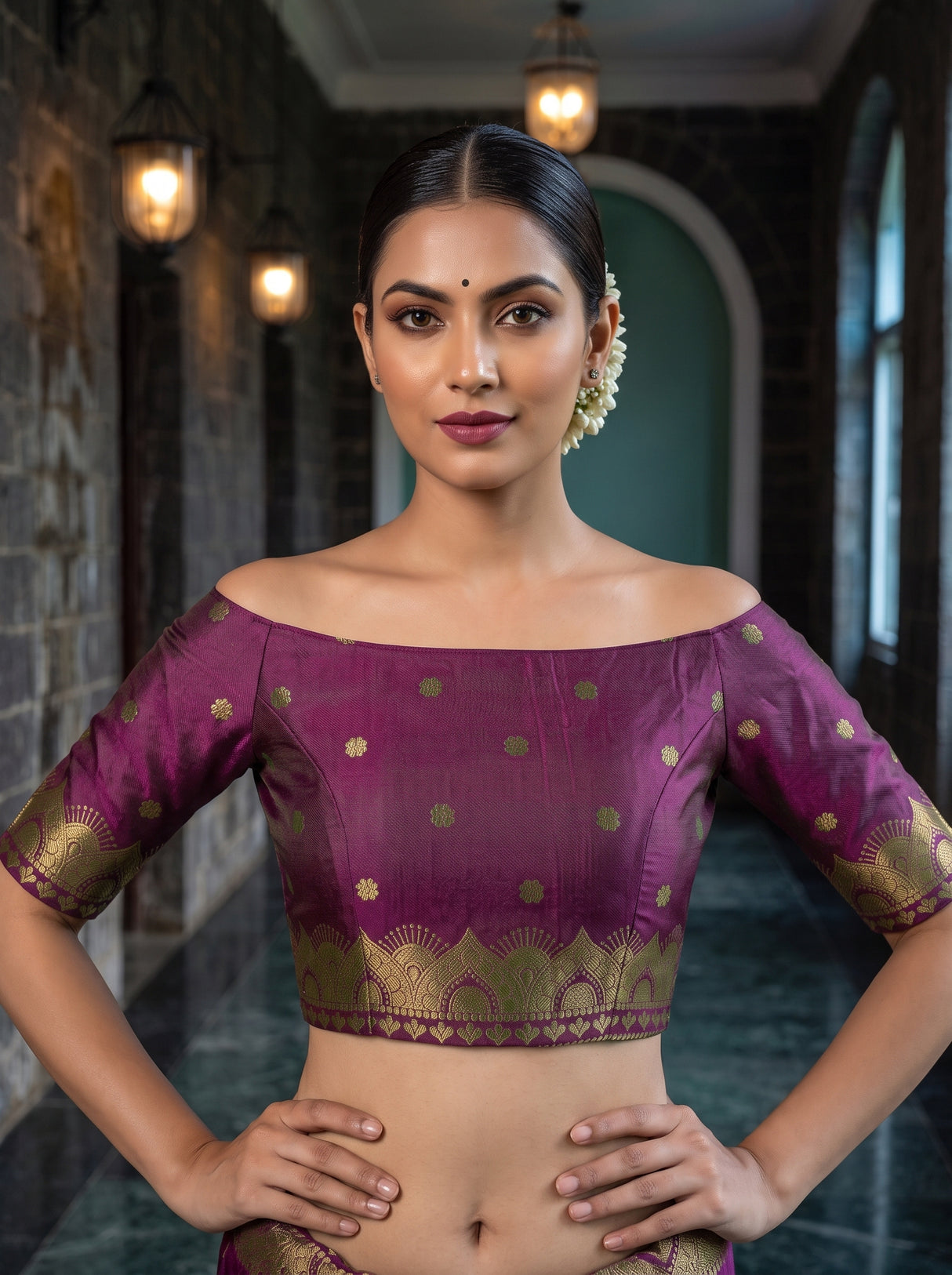 MIMOSA Rama Kanjivaram Art Silk Saree — blouse close-up