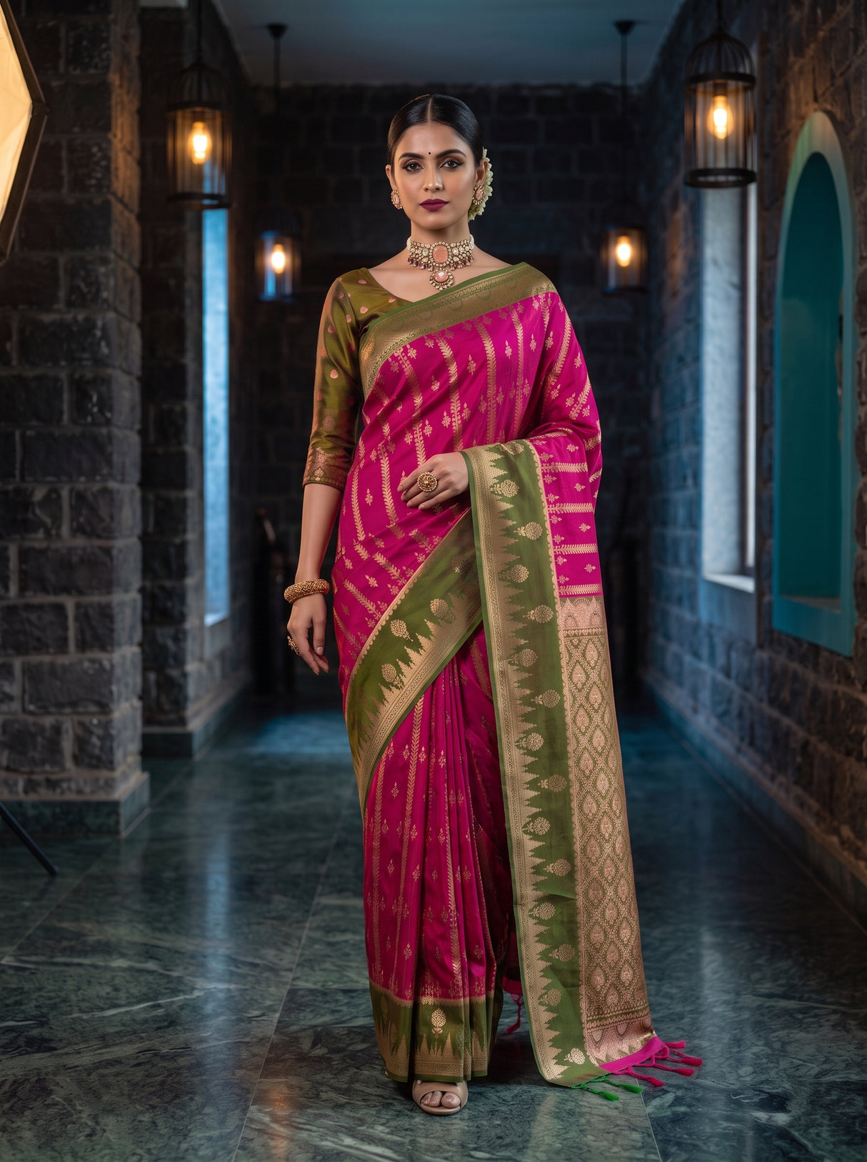 MIMOSA Rani Kanjivaram Art Silk Saree — pose 6 styling detail