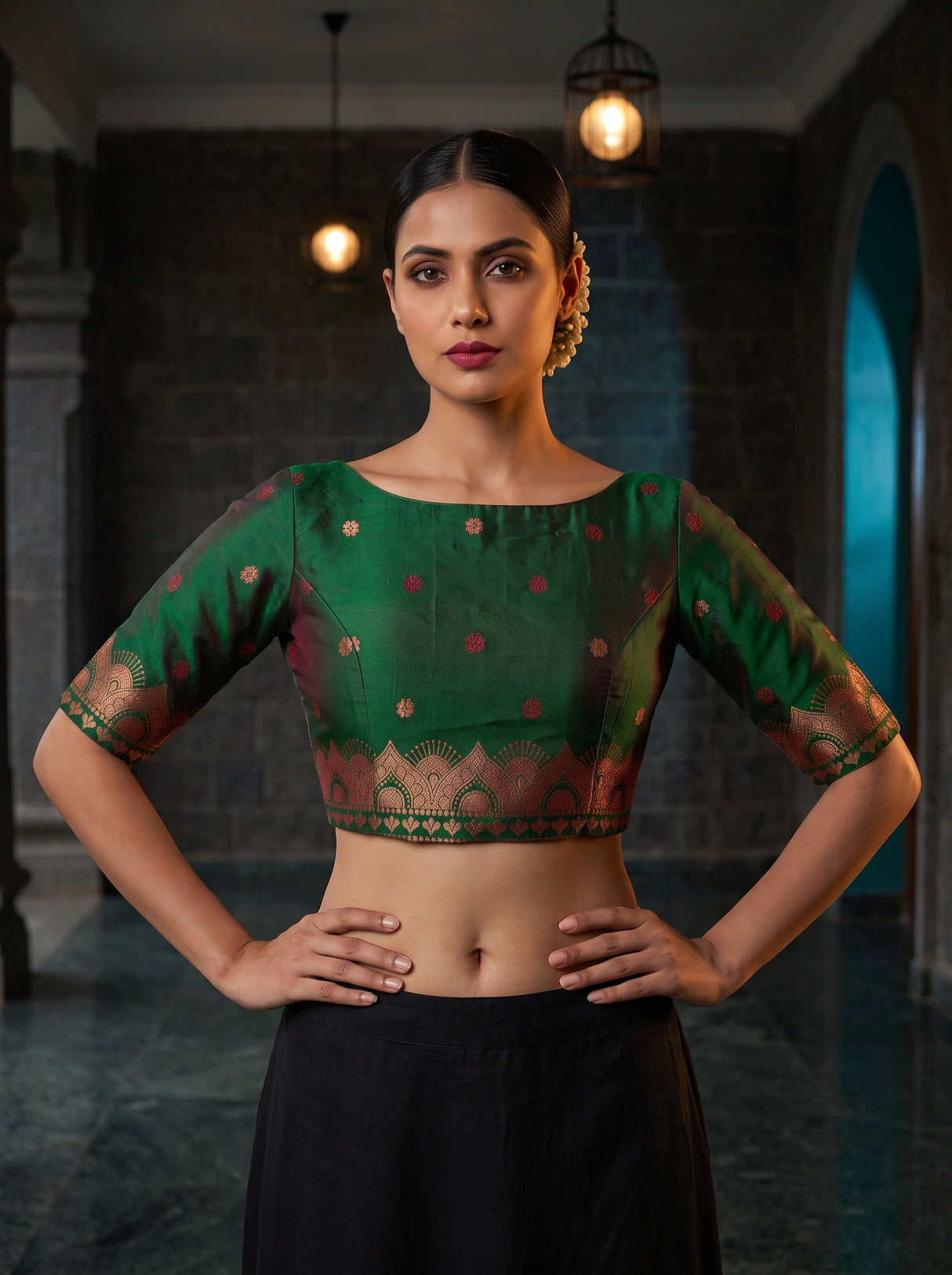 MIMOSA Wine Kanjivaram Art Silk Saree — blouse close-up