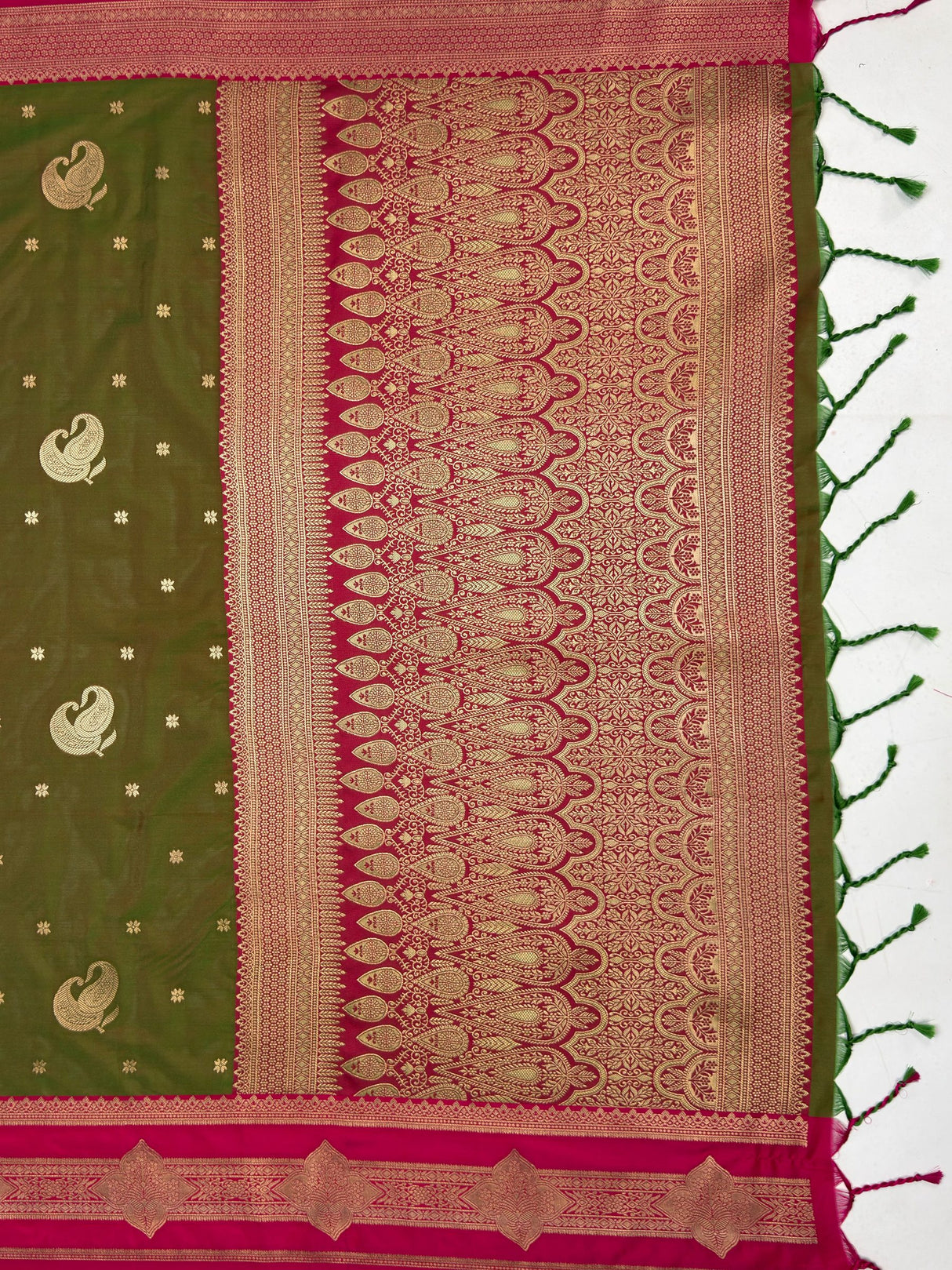 MIMOSA Olive Kanjivaram Art Silk Saree — pallu and zari work detail