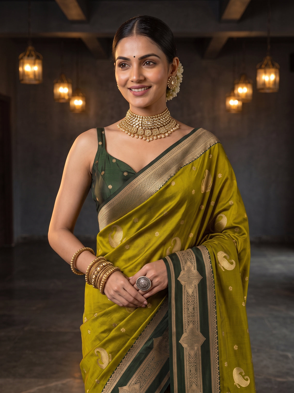 MIMOSA Pista Kanjivaram Art Silk Saree — pose 10 styling detail