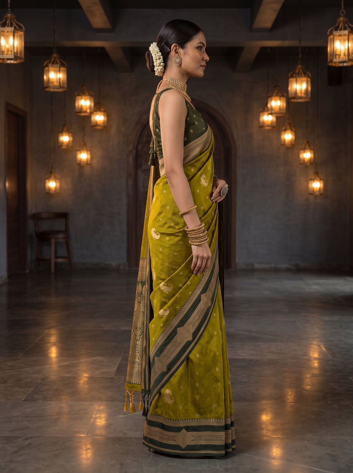 MIMOSA Pista Kanjivaram Art Silk Saree — pose 3 styling detail