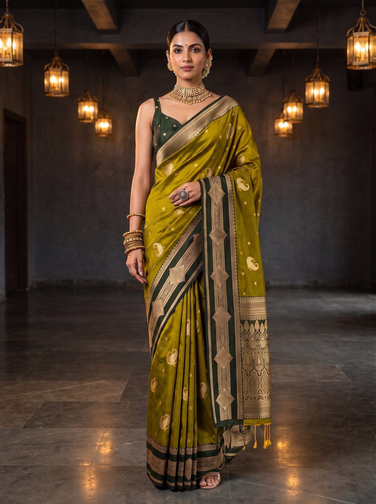 MIMOSA Pista Kanjivaram Art Silk Saree — pose 6 styling detail