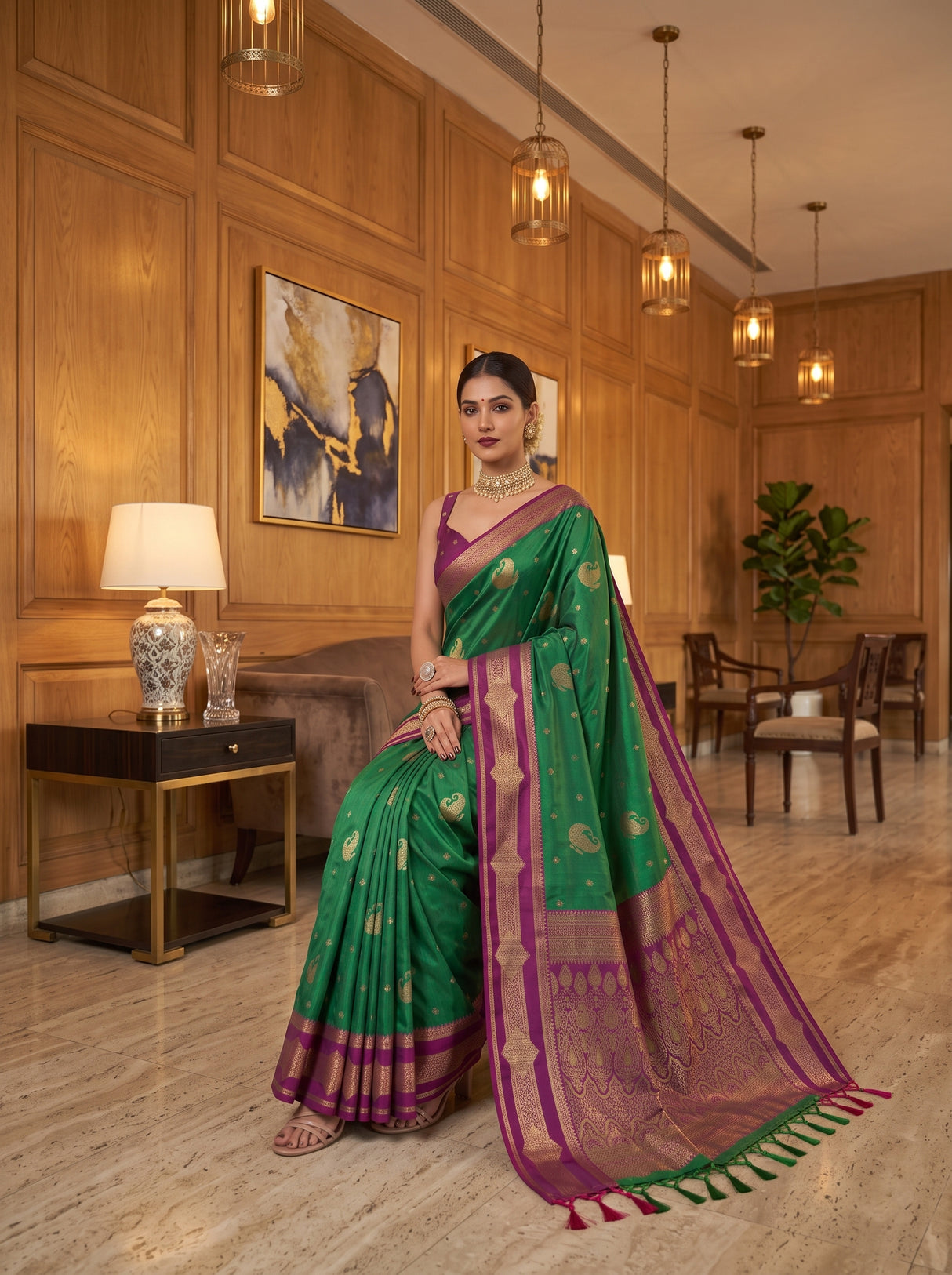 MIMOSA Rama Kanjivaram Art Silk Saree — pose 8 styling detail