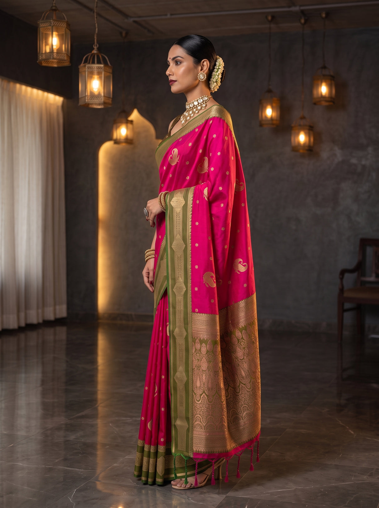 MIMOSA Rani Kanjivaram Art Silk Saree — pose 3 styling detail