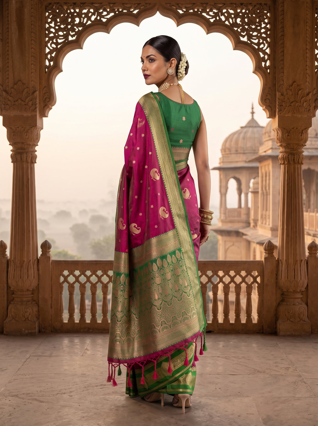 MIMOSA Wine Kanjivaram Art Silk Saree — pose 7 styling detail