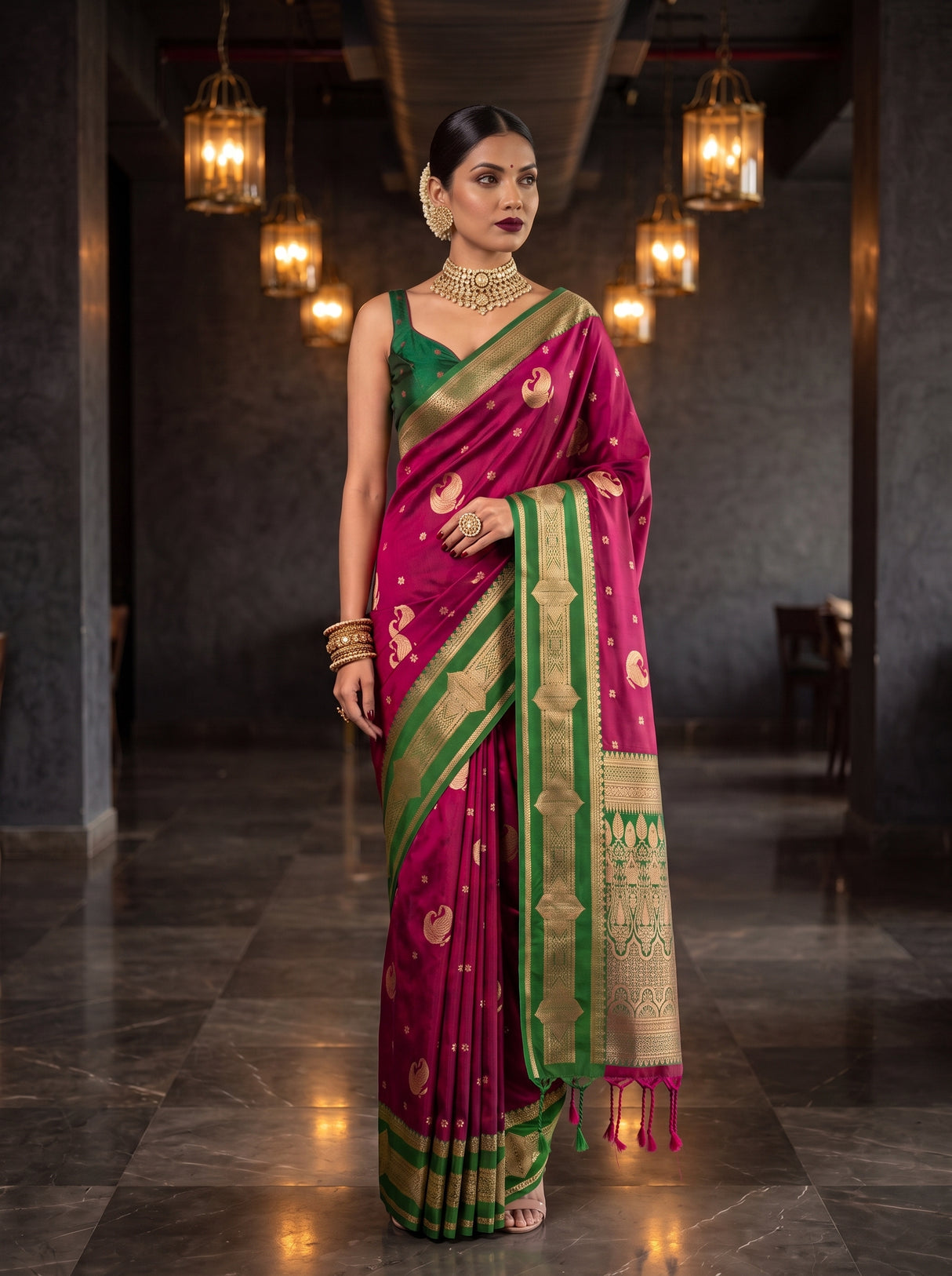 MIMOSA Wine Kanjivaram Art Silk Saree — pose 9 styling detail