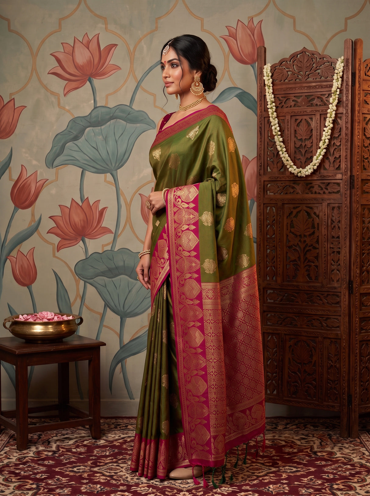 MIMOSA Olive Saree Saree — pose 3 styling detail