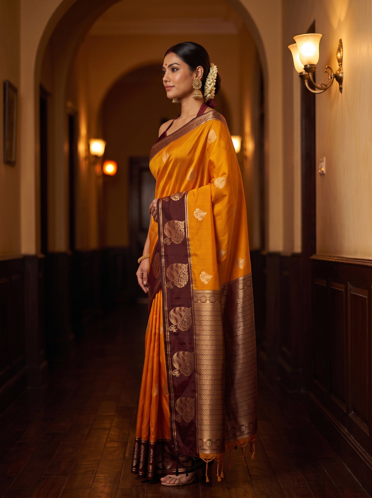 MIMOSA Mustard Saree Saree — pose 3 styling detail