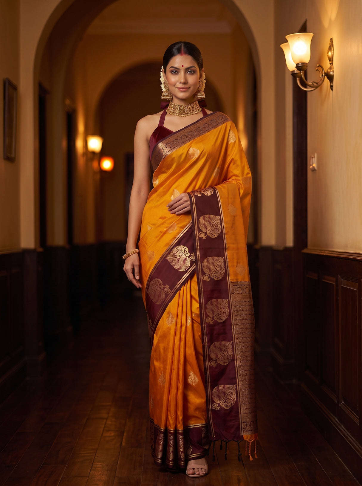 MIMOSA Mustard Saree Saree — pose 6 styling detail