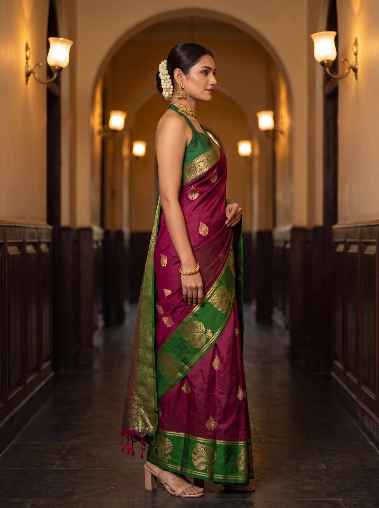 MIMOSA Wine Saree Saree — pose 3 styling detail