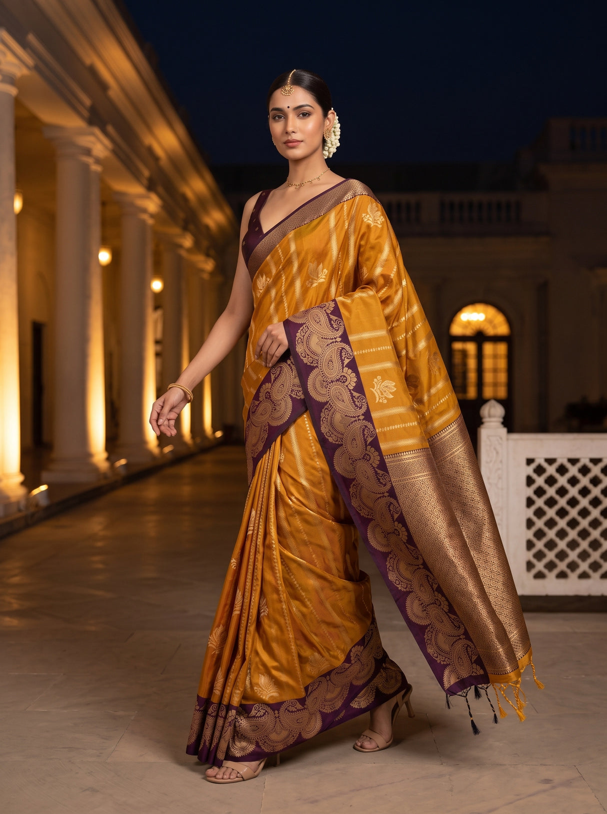 MIMOSA Mustard Saree Saree — pose 6 styling detail