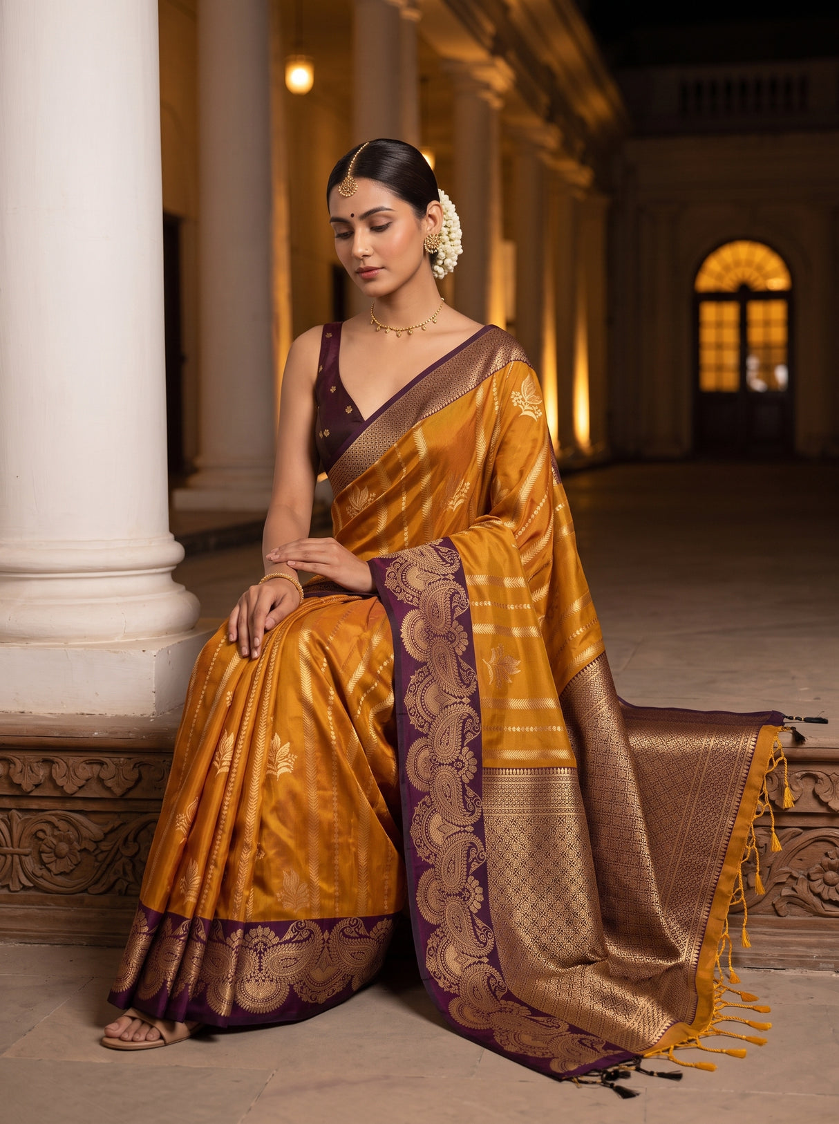 MIMOSA Mustard Saree Saree — pose 8 styling detail