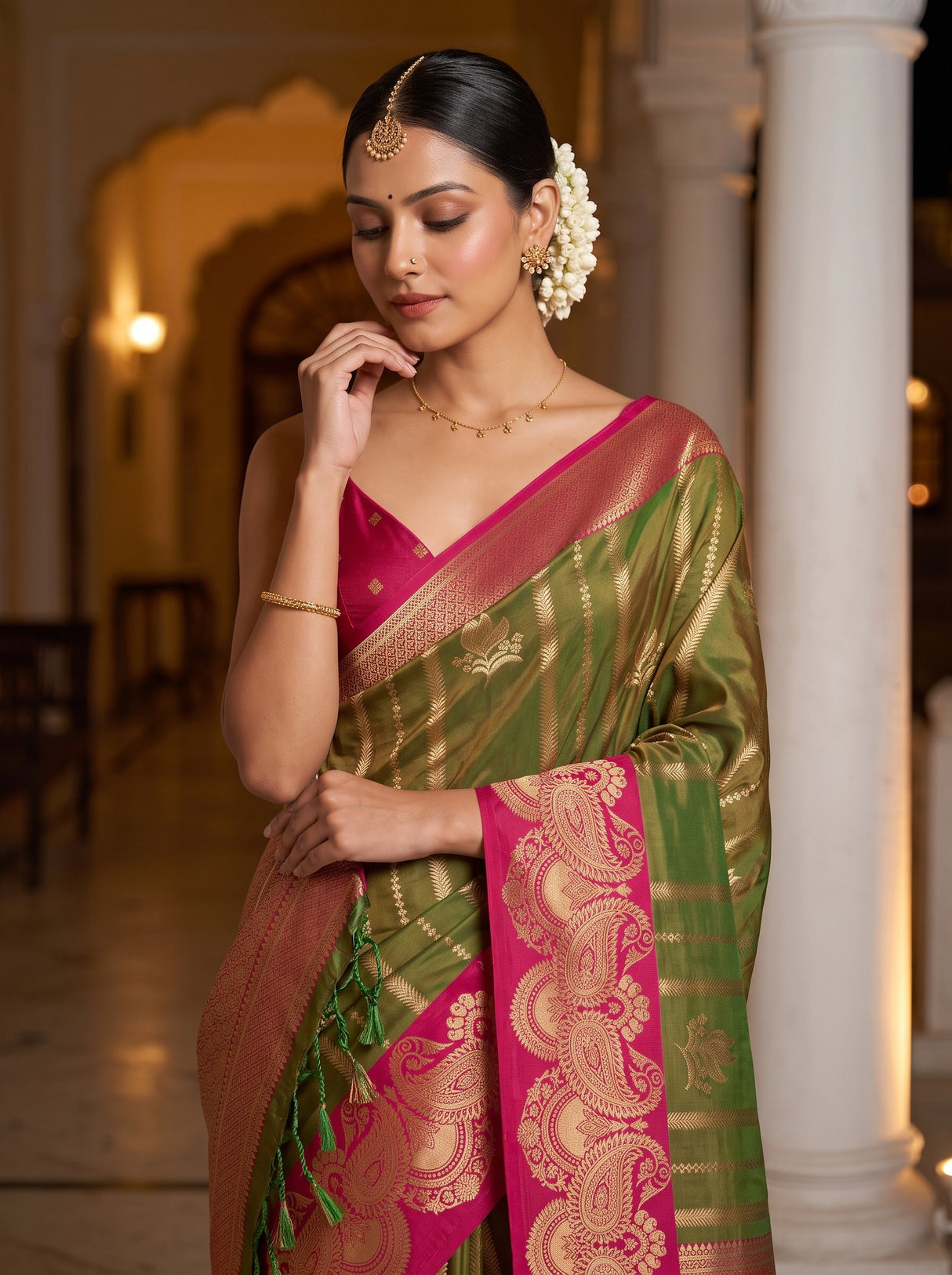 MIMOSA Olive Saree Saree — pose 10 styling detail