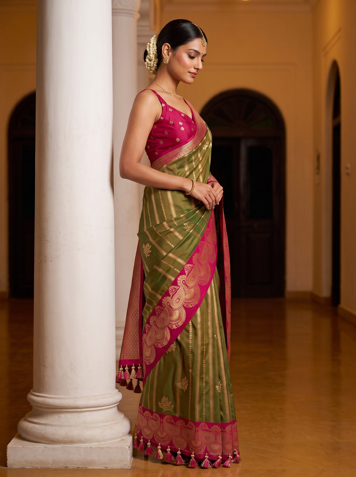 MIMOSA Olive Saree Saree — pose 3 styling detail