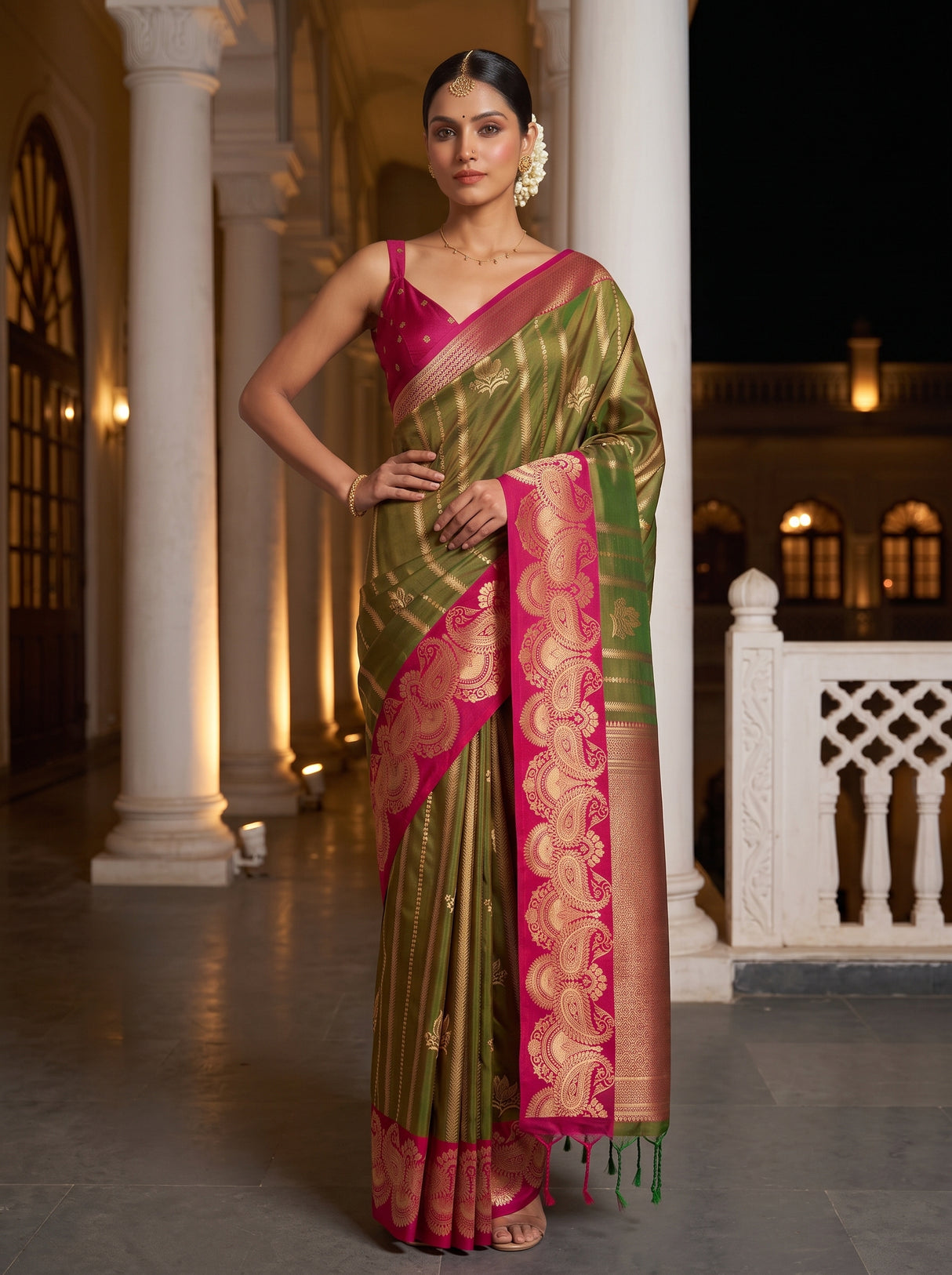 MIMOSA Olive Saree Saree — pose 4 styling detail