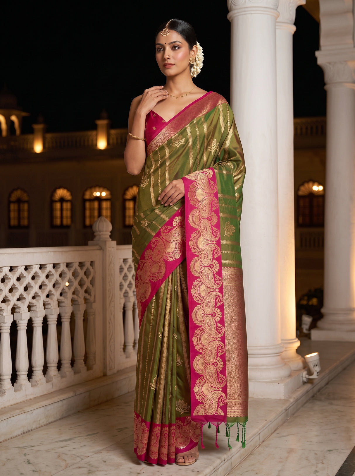 MIMOSA Olive Saree Saree — pose 5 styling detail