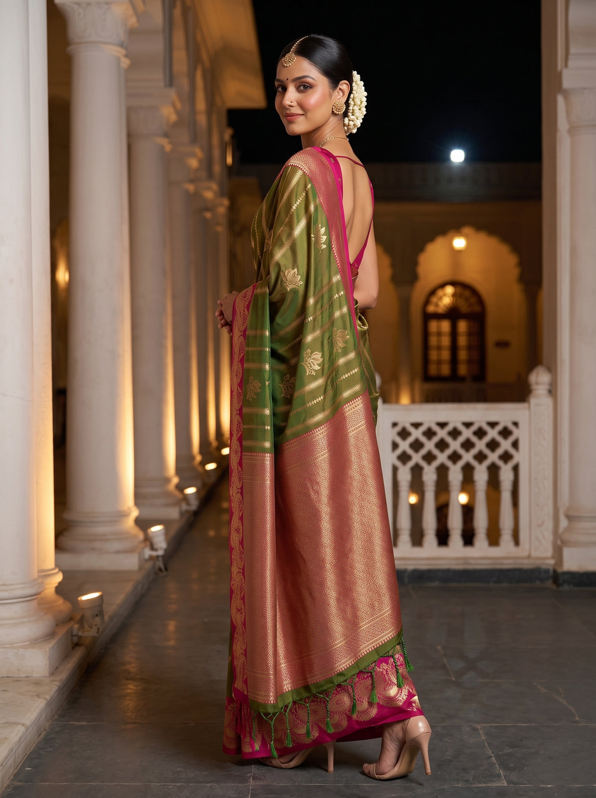 MIMOSA Olive Saree Saree — pose 7 styling detail