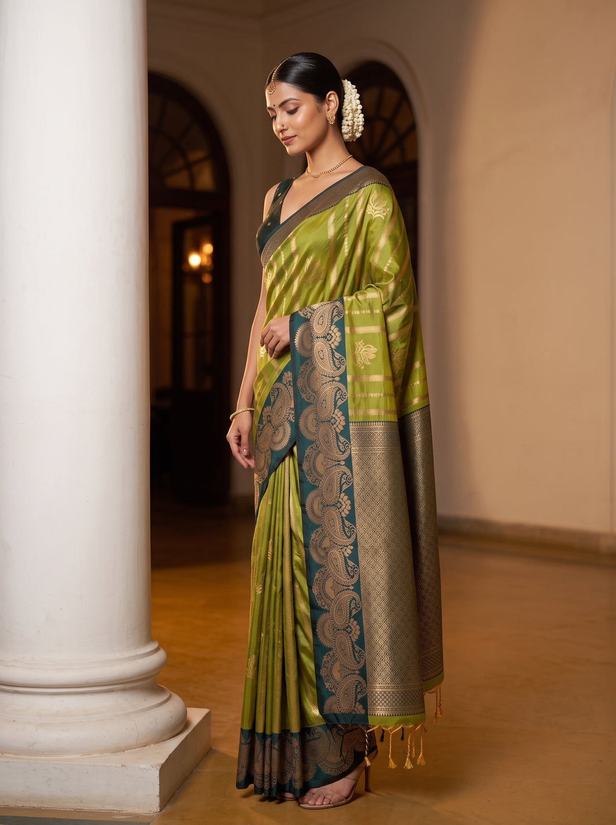 MIMOSA Pista Saree Saree — pose 3 styling detail