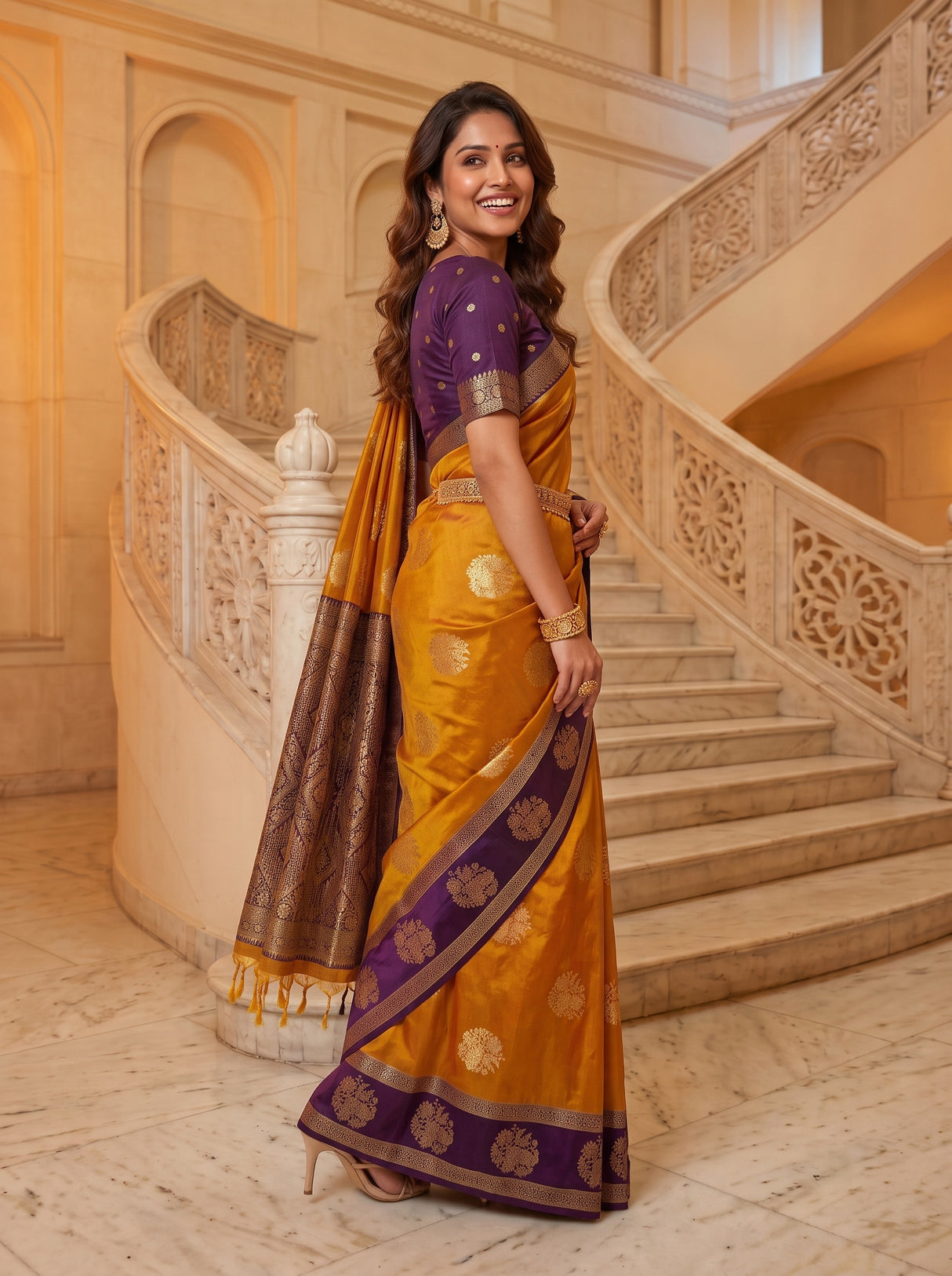 MIMOSA Mustard Saree Saree — pose 5 styling detail