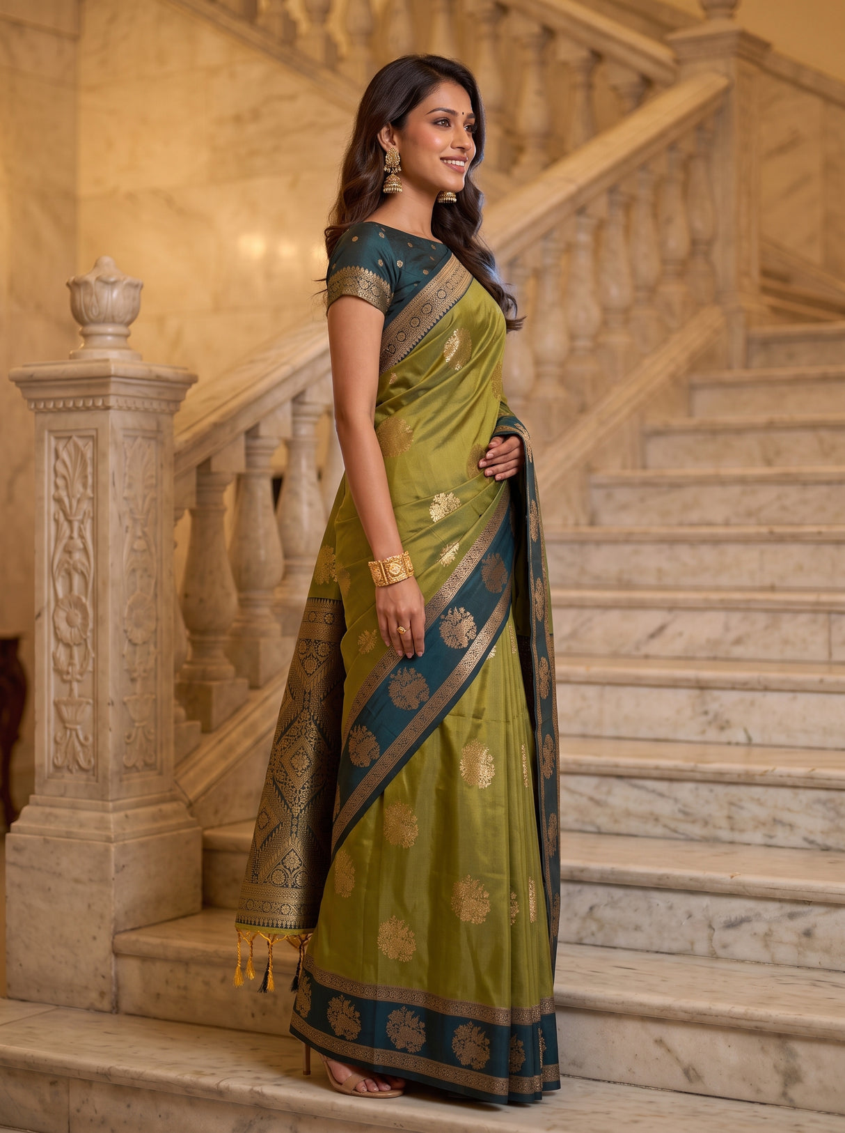 MIMOSA Pista Saree Saree — pose 3 styling detail