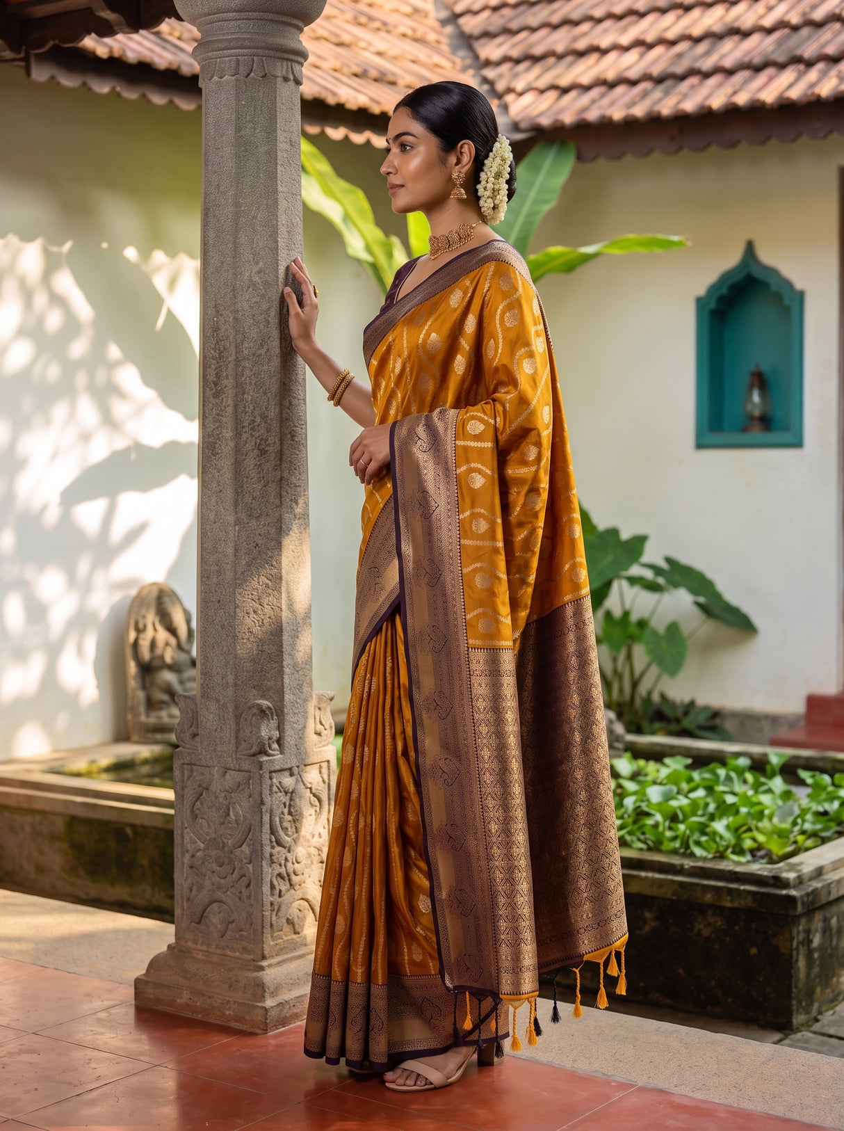 MIMOSA Mustard Saree Saree — pose 3 styling detail