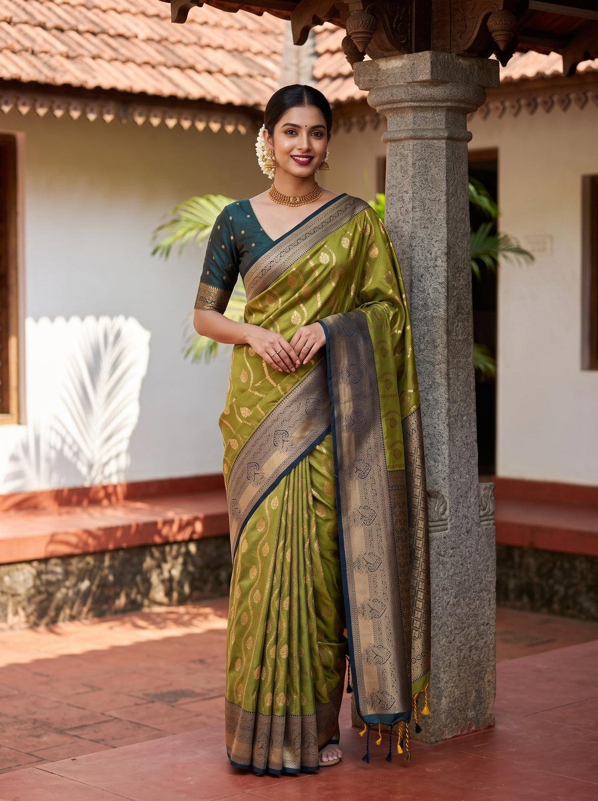 MIMOSA Pista Saree Saree — front view on mannequin