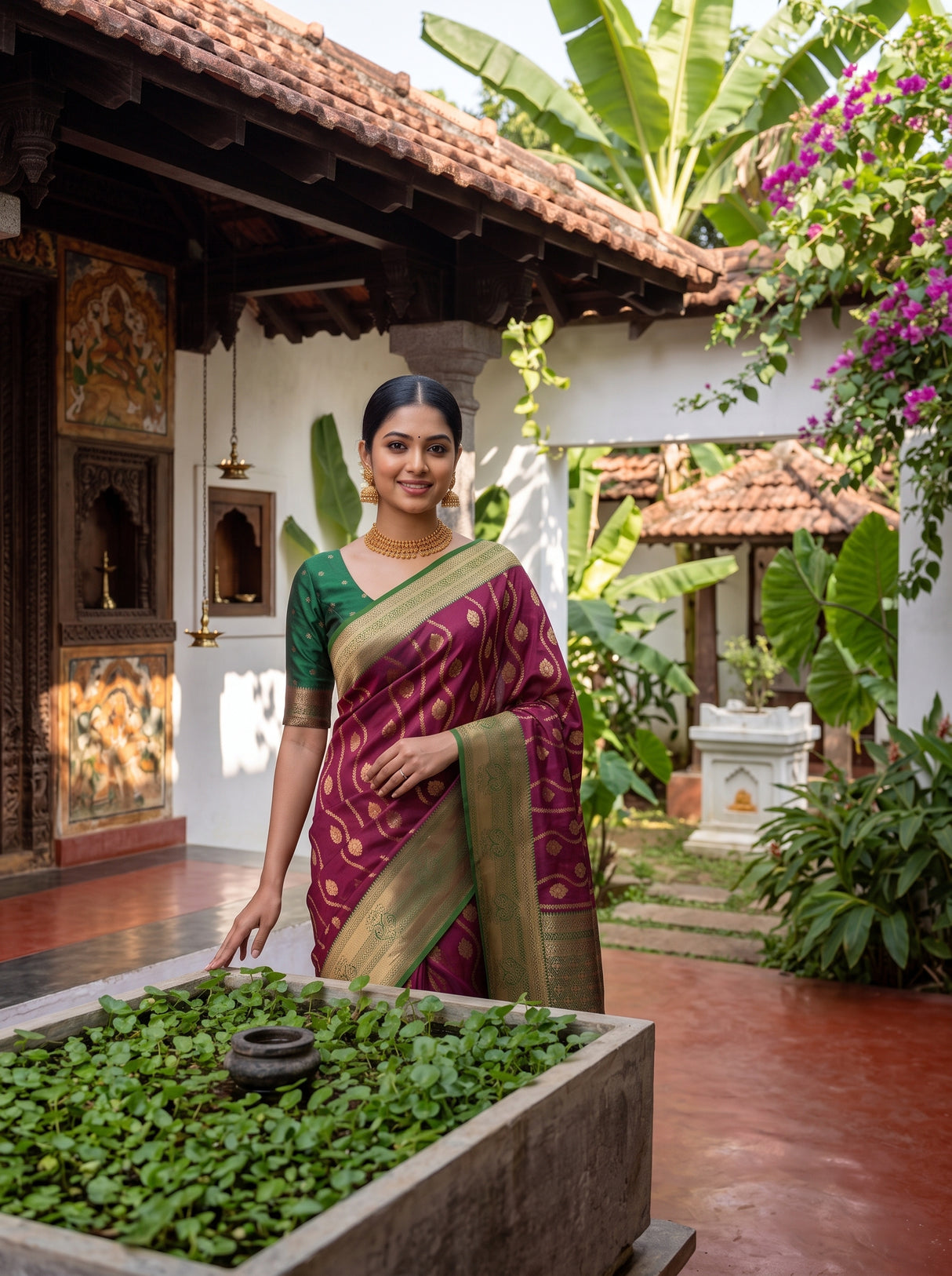 MIMOSA Wine Saree Saree — pose 10 styling detail