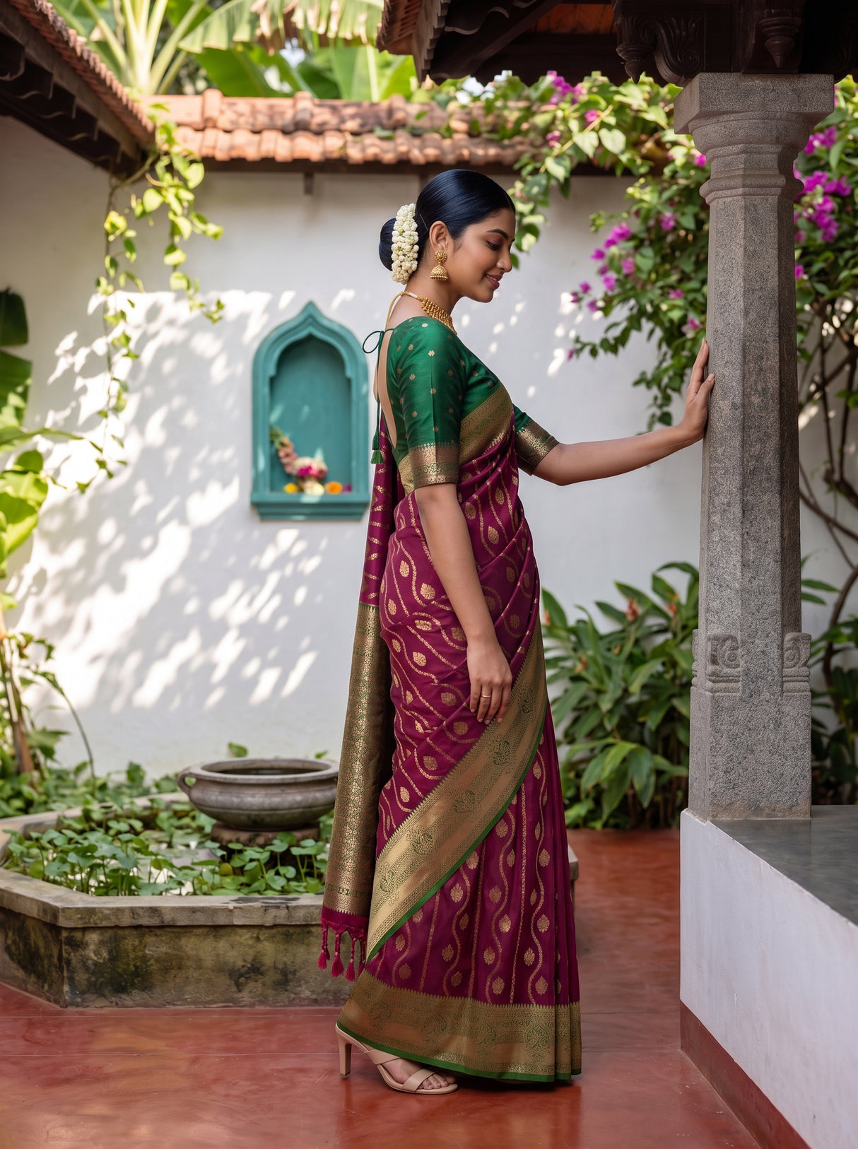 MIMOSA Wine Saree Saree — pose 3 styling detail