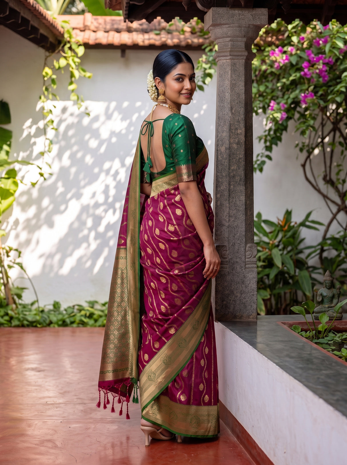 MIMOSA Wine Saree Saree — pose 5 styling detail