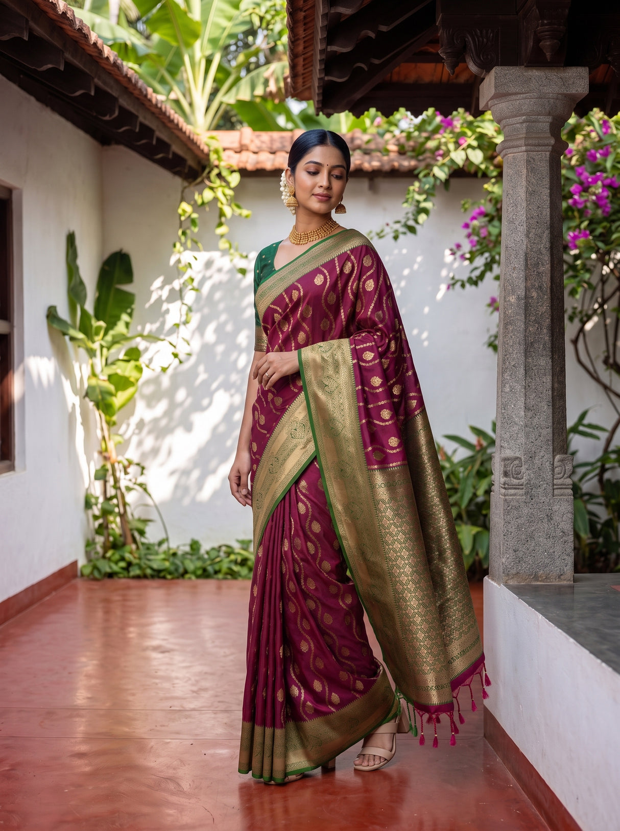 MIMOSA Wine Saree Saree — pose 9 styling detail